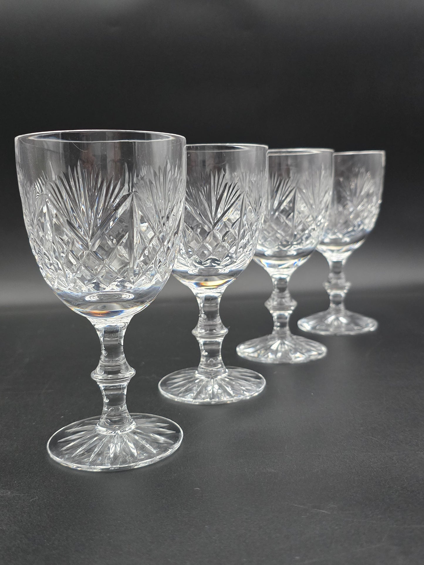 Set of 4 Edinburgh Crystal Iona Pattern 225ml.  14.5cm tall.