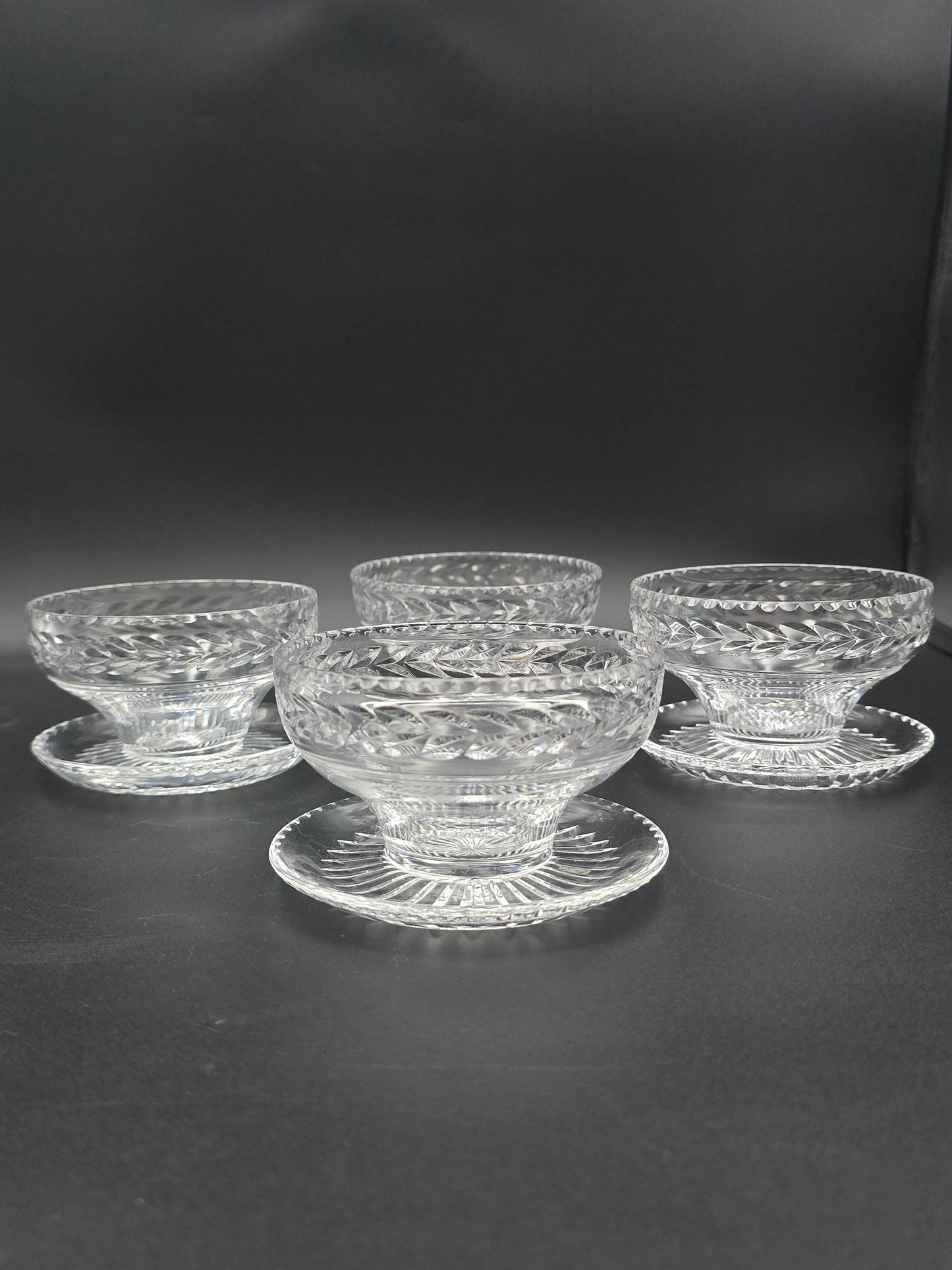 Set of 4 Stuart Crystal Arundel Dessert / Pudding  or Starter Bowls – Fan Base Design – Made in England