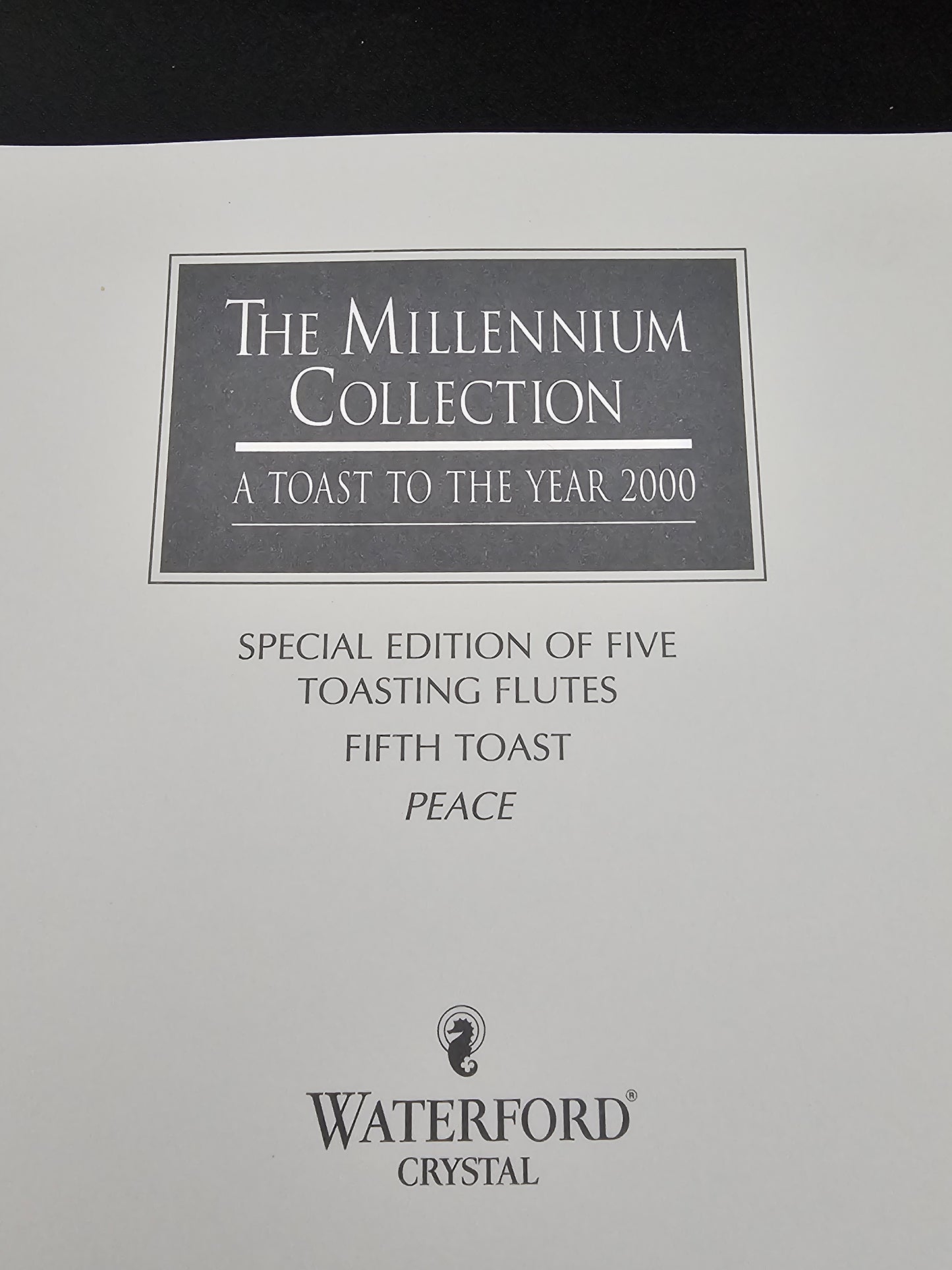 Waterford Crystal The Millennium Collection a toast to the Year 2000 Toasting Flutes Pair. Fifth Toast Peace