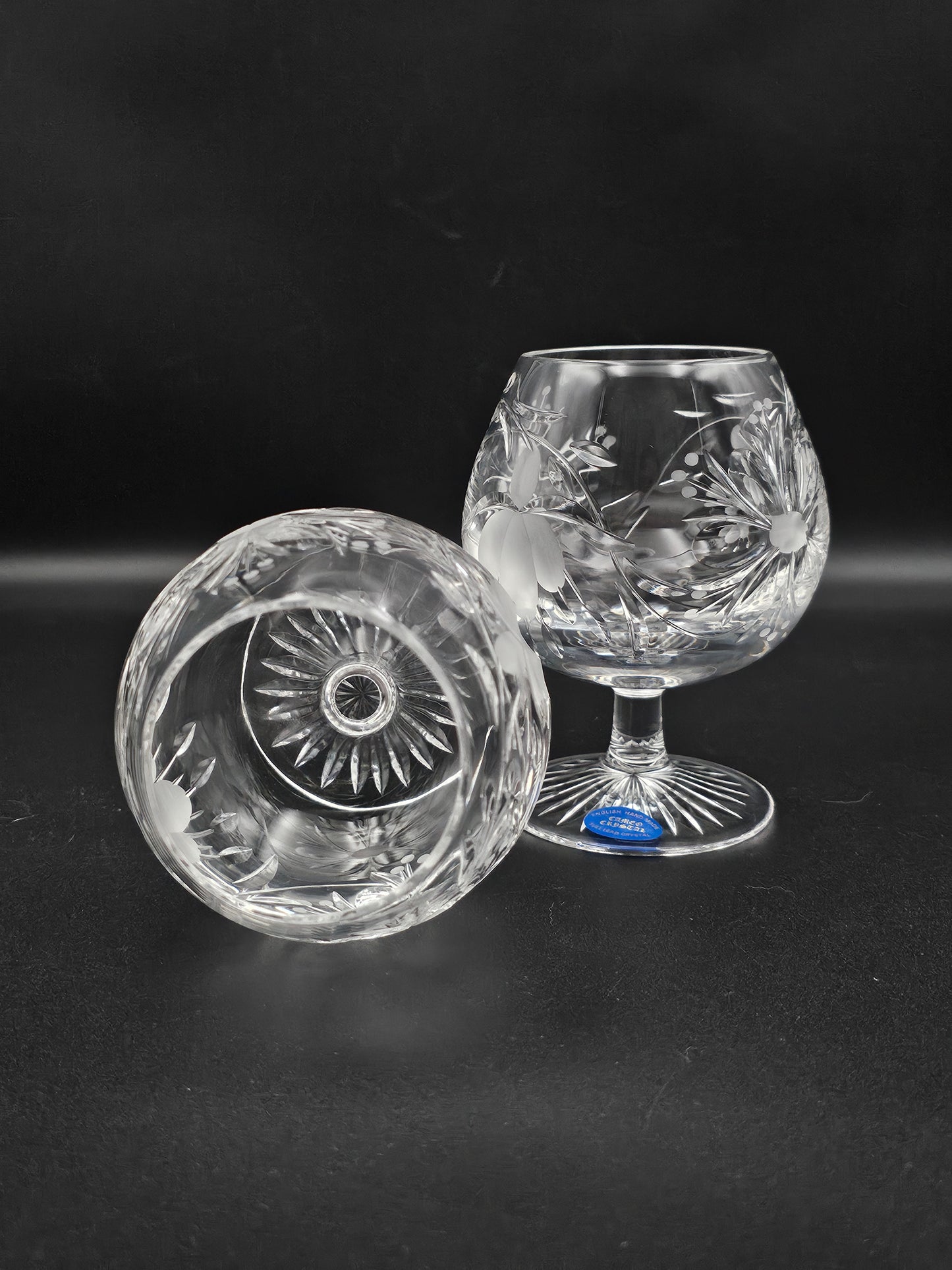 Pair of Cameo Crystal English Handmade Brandy Cognac glasses 10oz