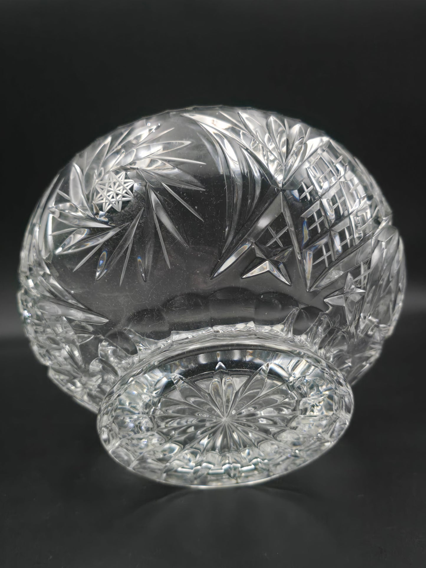 Large 8" Bohemian Lead Crystal Rose Bowl – 24% Hand-Cut Crystal, Heavy 1.8kg, Vintage Czech Centrepiece Vase