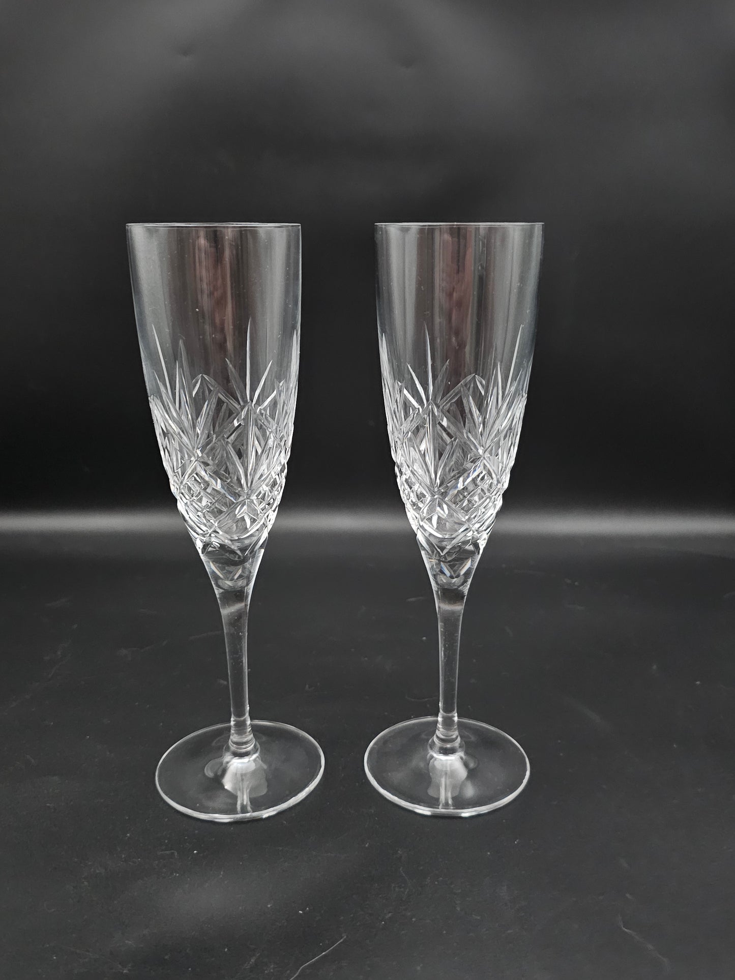 Pair of Royal Doulton Crystal Champagne Flutes Hellene Pattern.