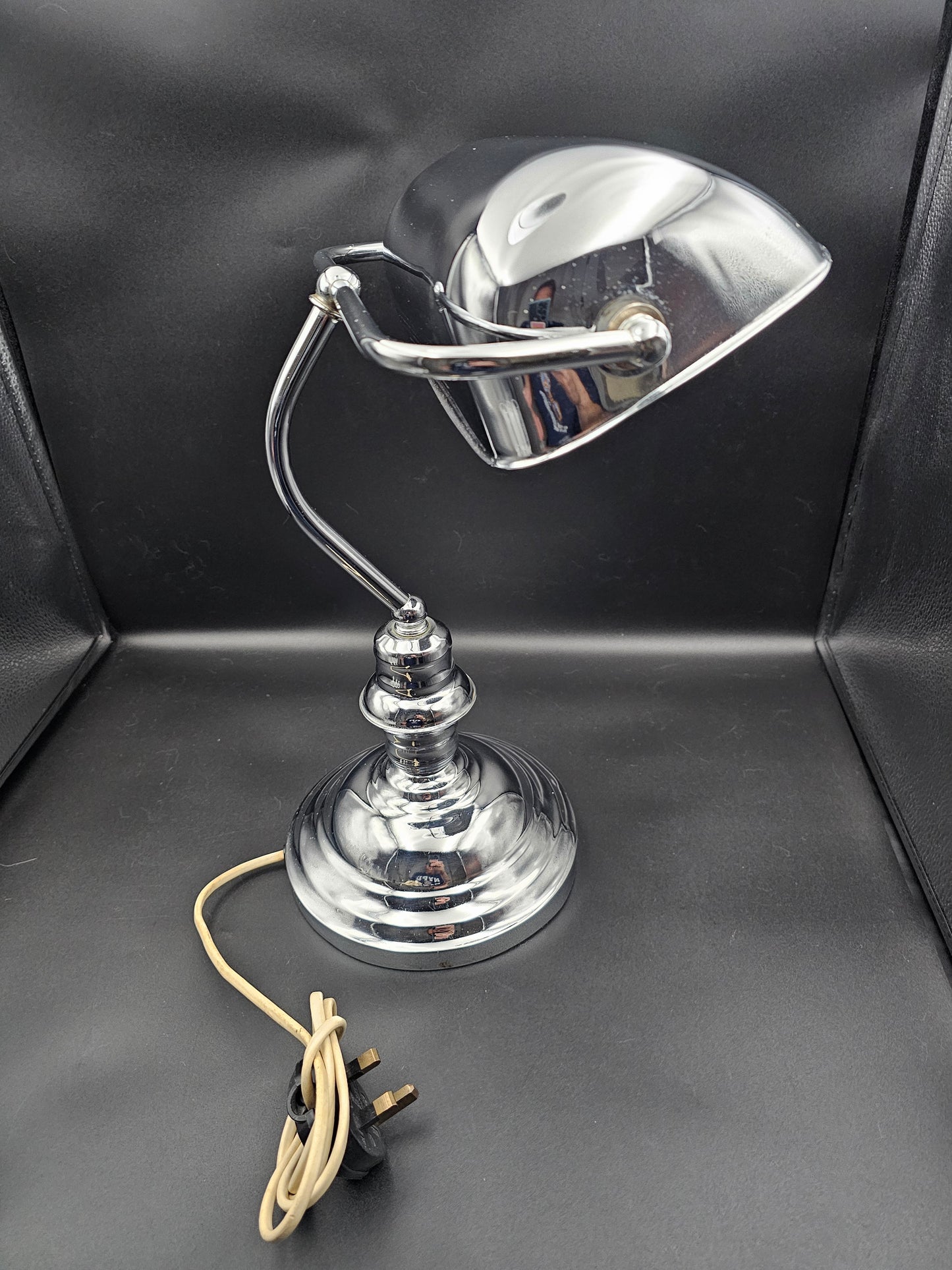 Chrome Bankers Lamp Desk Lamp 36.5cm tall. Fully Working.