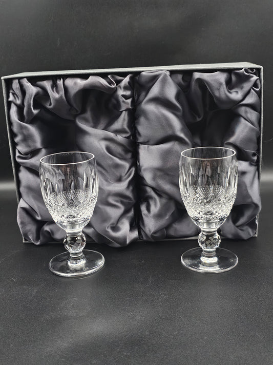 Pair of Waterford Colleen Pattern short stemmed liqueur sherry glasses 100ml