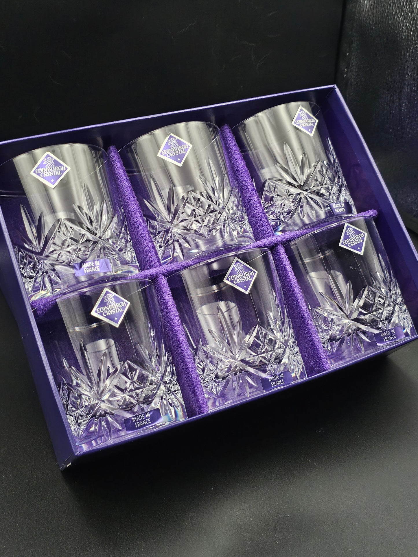 Set of 6 Edinburgh Crystal Whisky Tumblers 10oz boxed. Recessed concave base