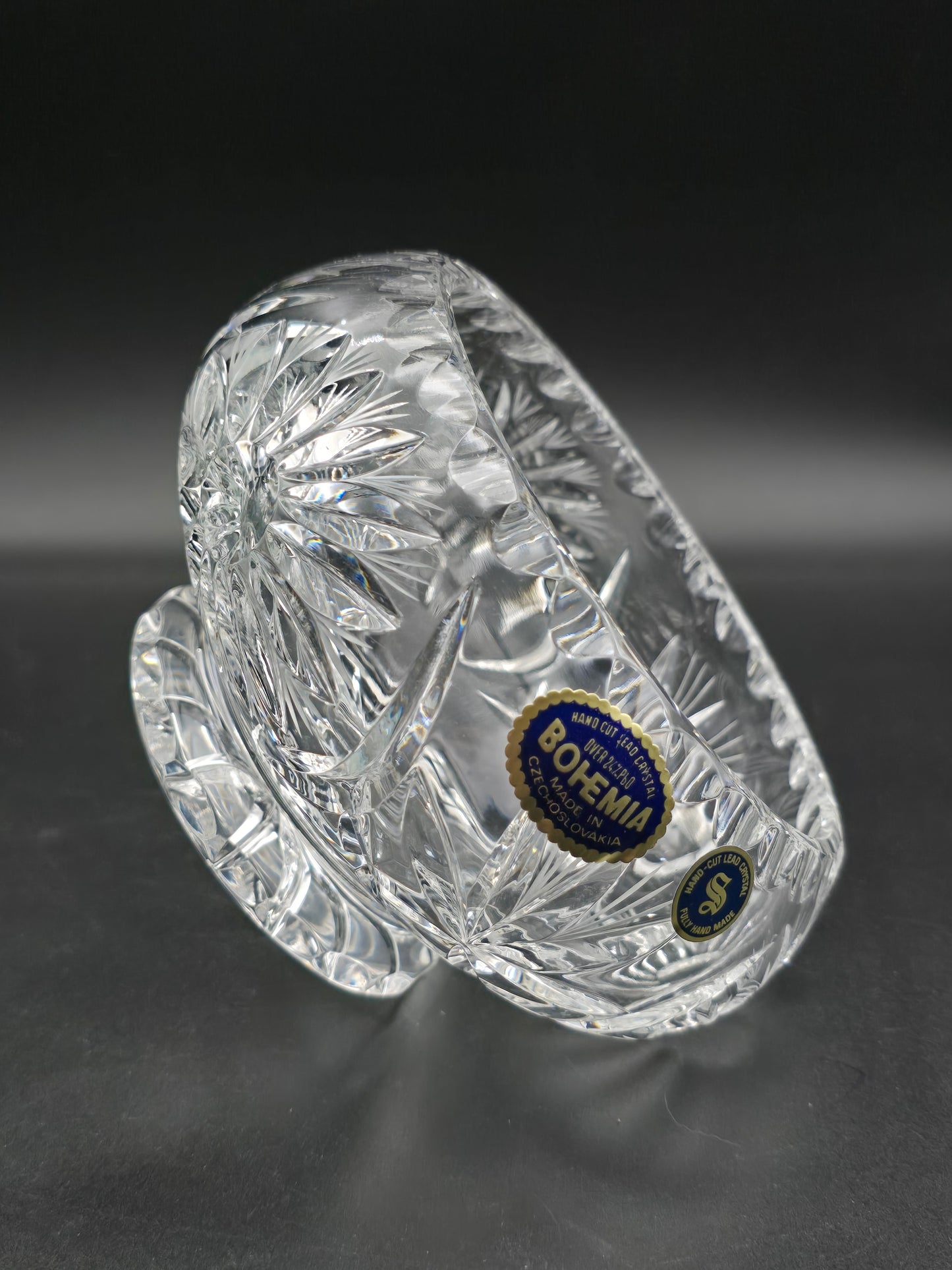 Bohemia Lead Crystal Rose Bowl with Double Mesh Frog – 6” Boxed, Hand Cut Star Base, Made in Czechoslovakia