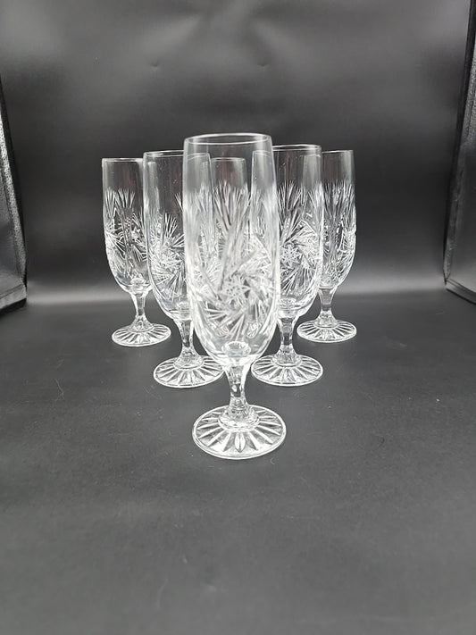Set of 6 Pinwheel American Cut fluted Crystal Champagne Flutes. 200ml