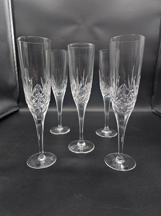 5 Crystal Champagne Flutes 22.5cm tall 150ml