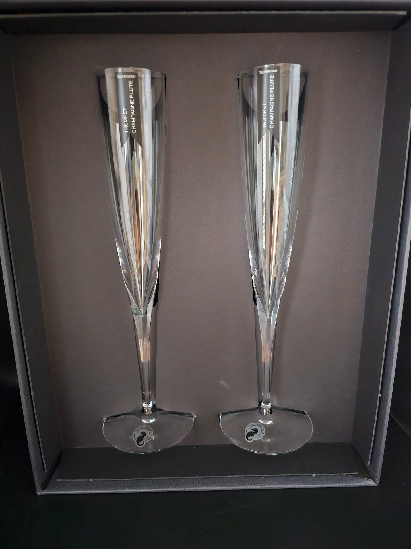 Waterford Crystal Champagne Trumpet Flutes pair. New in Box