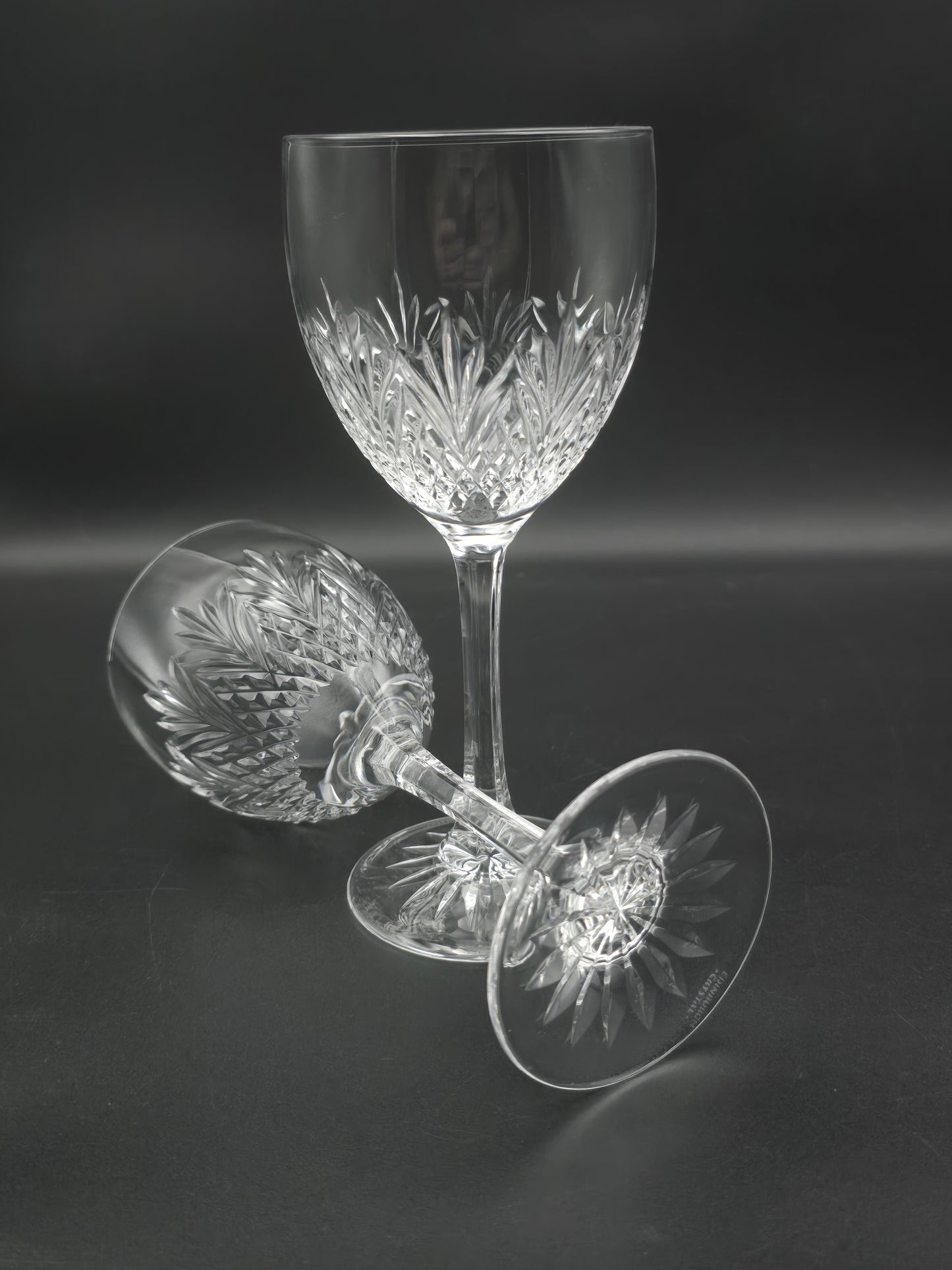Pair of large Edinburgh Crystal Tweed Pattern wine glasses. 275ml boxed.