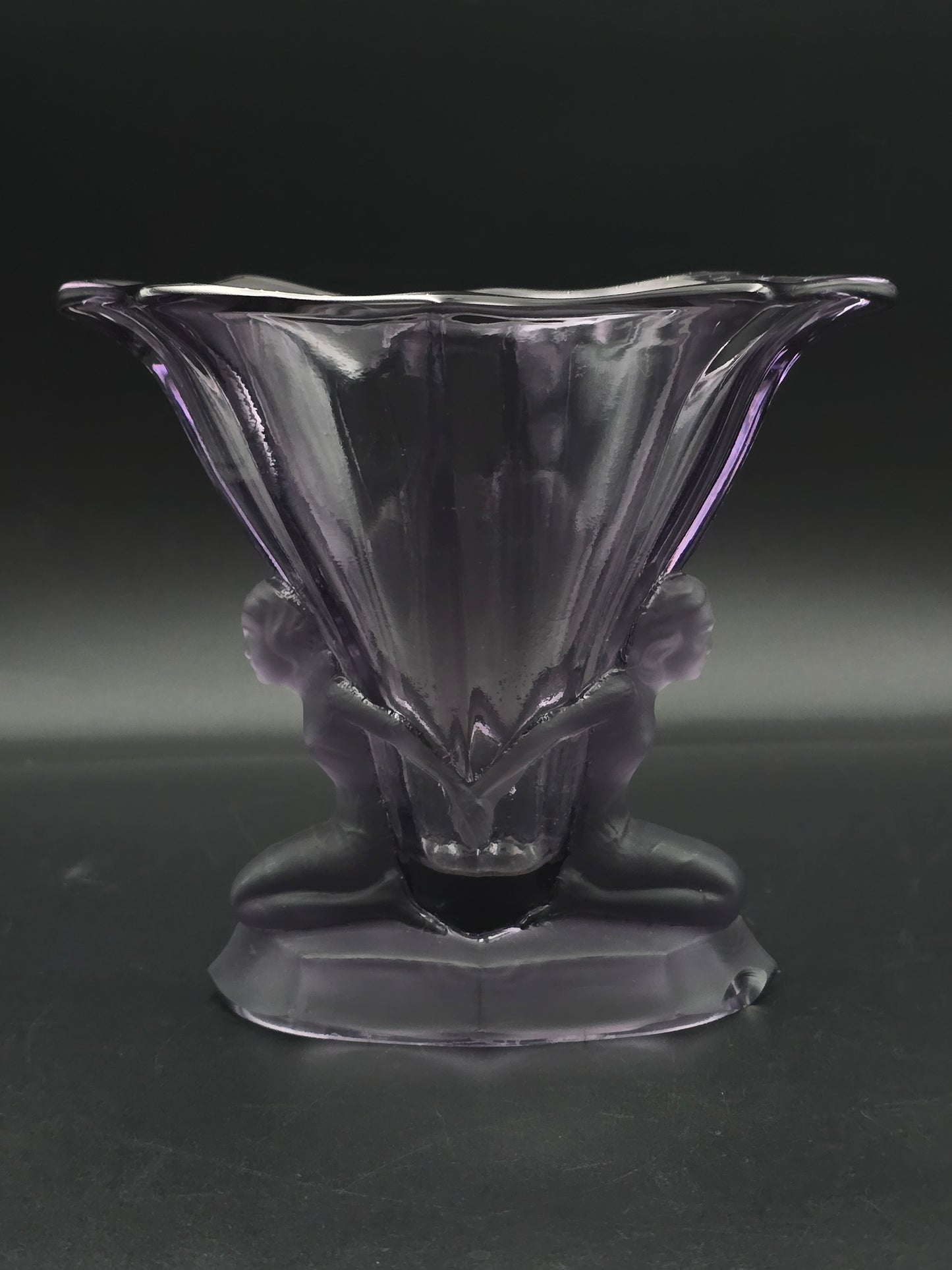 Art Deco Mauve Frosted Glass Vase by Walther & Söhne—16.5 cm Vintage German Pressed Glass