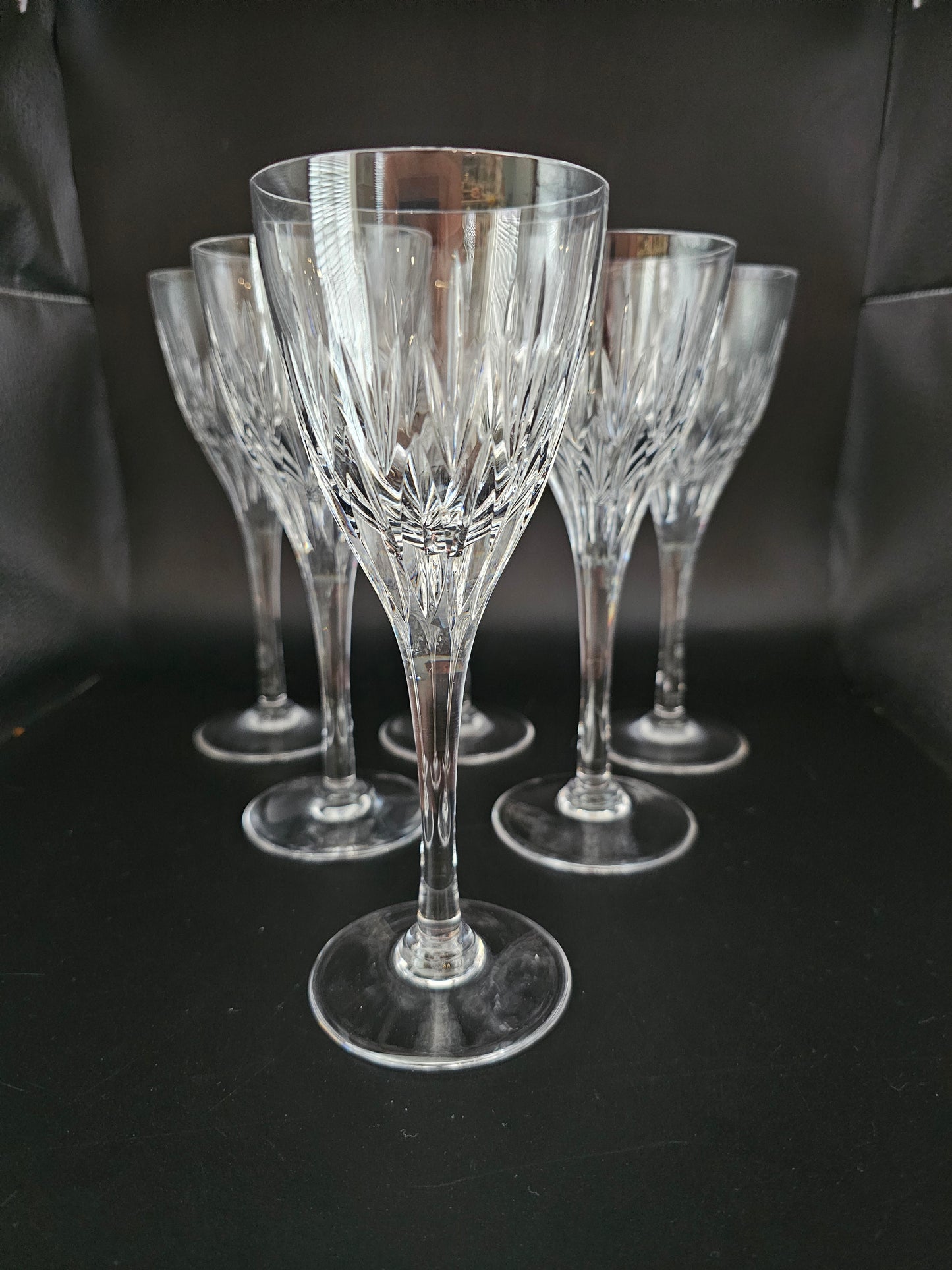 Set of 6 Tall Stemmed Crystal Sherry glasses / small wine glasses.