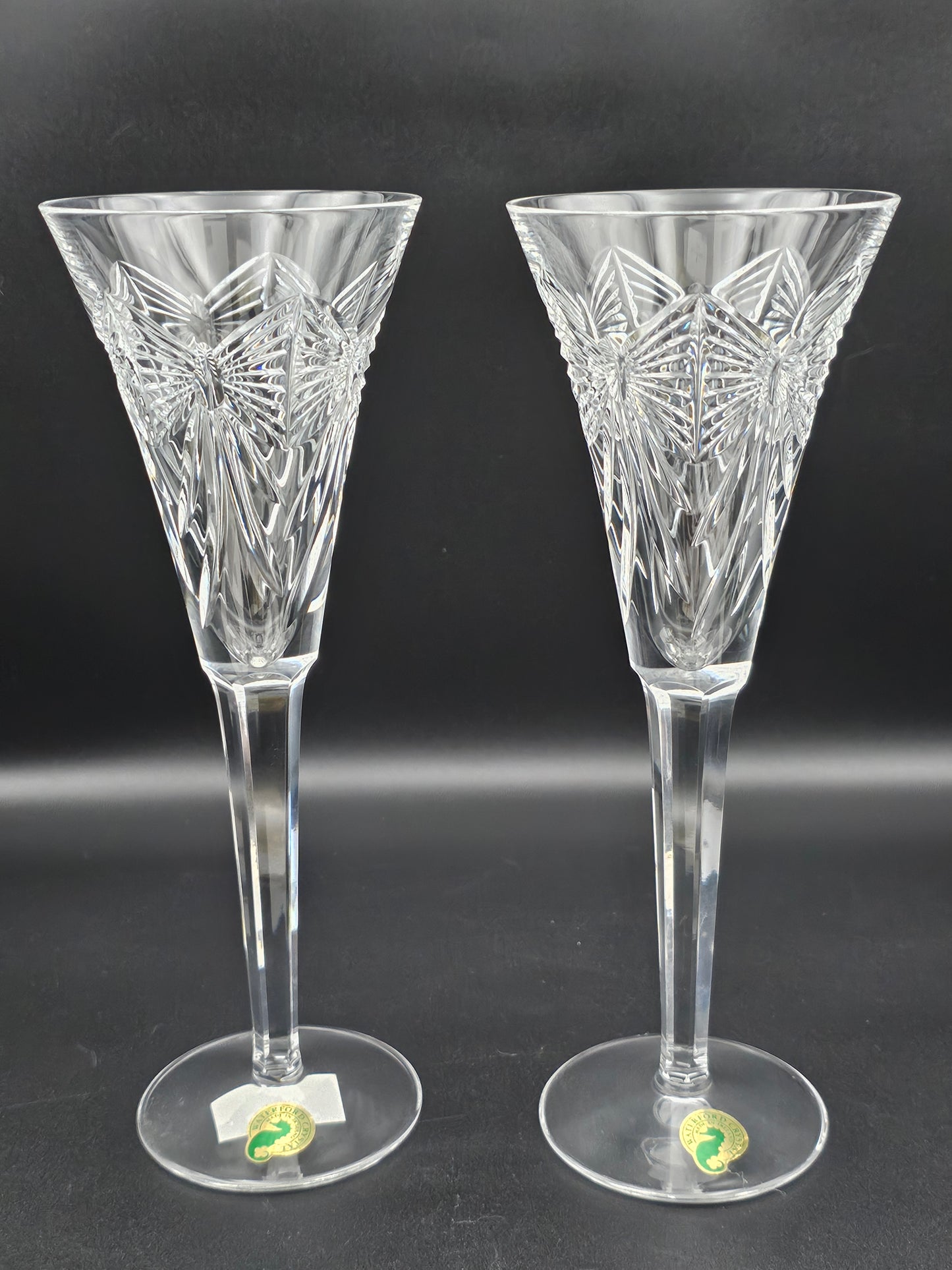 Waterford Crystal The Millennium Collection a toast to the Year 2000 Toasting Flutes Pair. First Toast Happiness