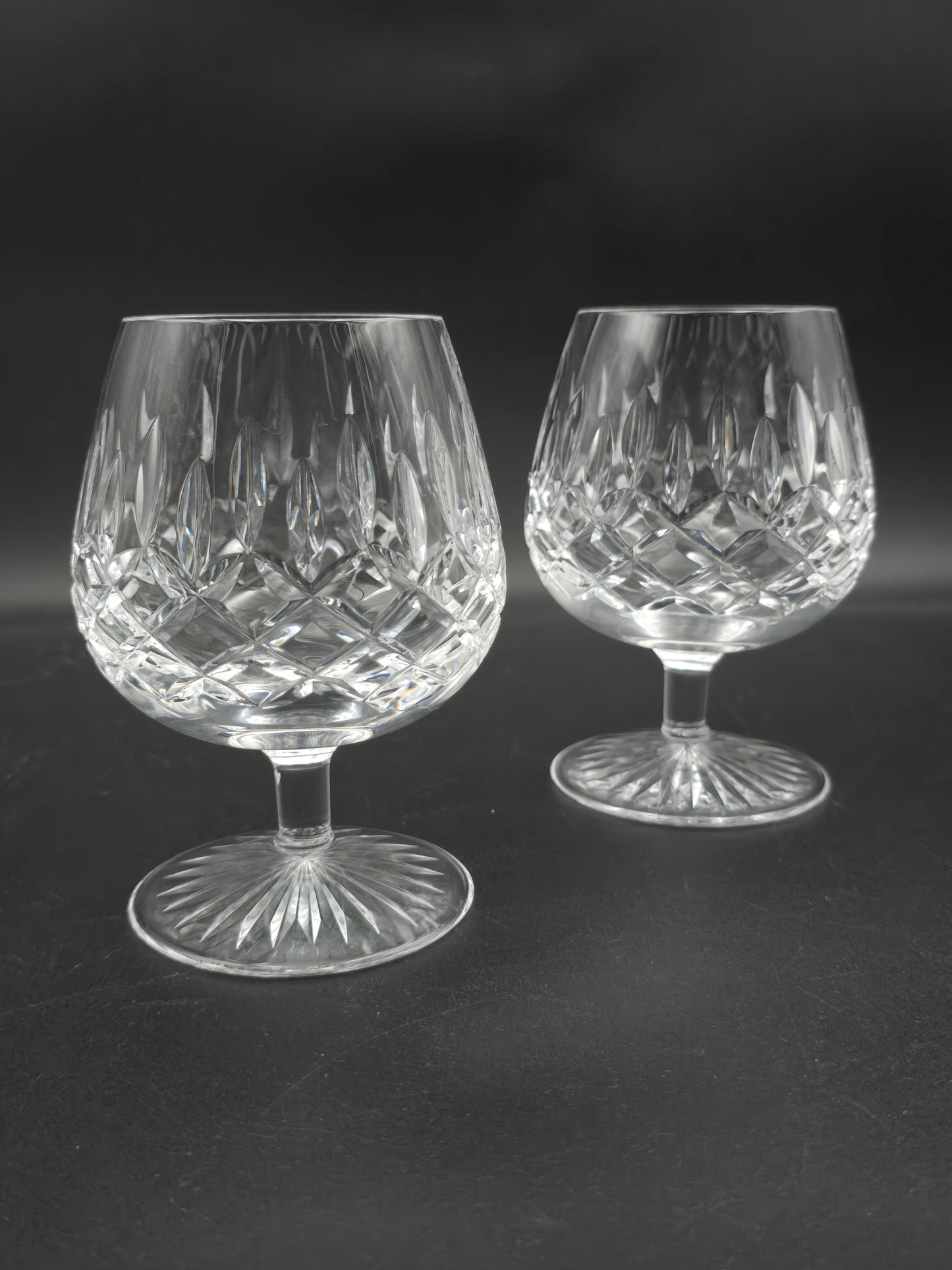 Pair of Large Stuart Crystal Glendevon Pattern Brandy or Cognac Crystal glasses 12oz. Boxed