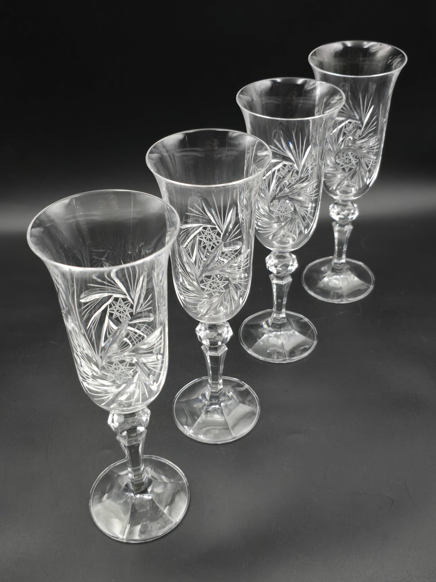 Set of 4 Bohemian Crystal Champagne Flutes | Czechoslovakia Cut Crystal | Wedding Toast Glasses | 200ml | Vintage Czech Glass