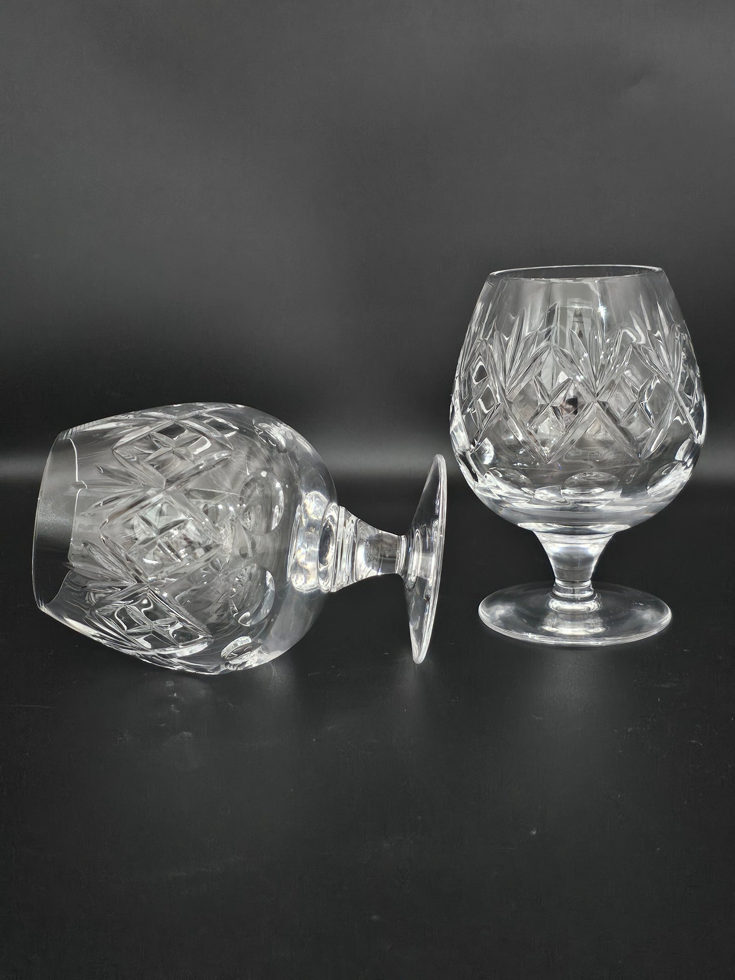 Pair of Royal Doulton Georgian Pattern Crystal Brandy Cognac Glasses 12oz