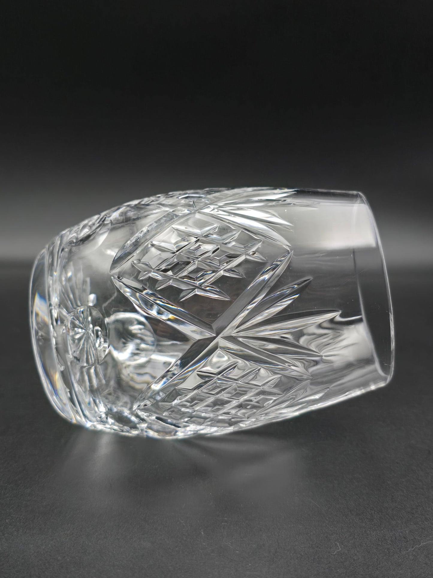 Vintage Oval Crystal Beer Tankard – Cut Glass with Star Base, Flutes & Cross Hatch – Heavy Unmarked Barware