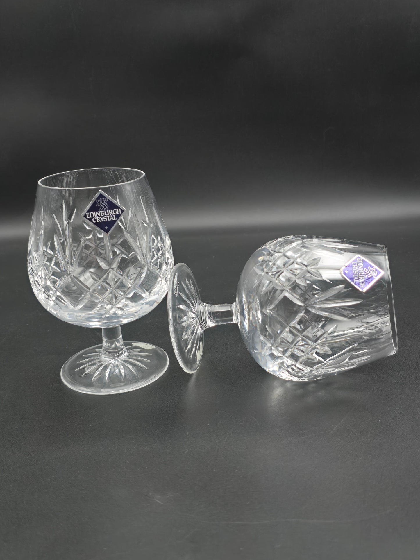 Pair of Edinburgh Crystal Lomond Pattern Crystal Brandy glasses 12oz