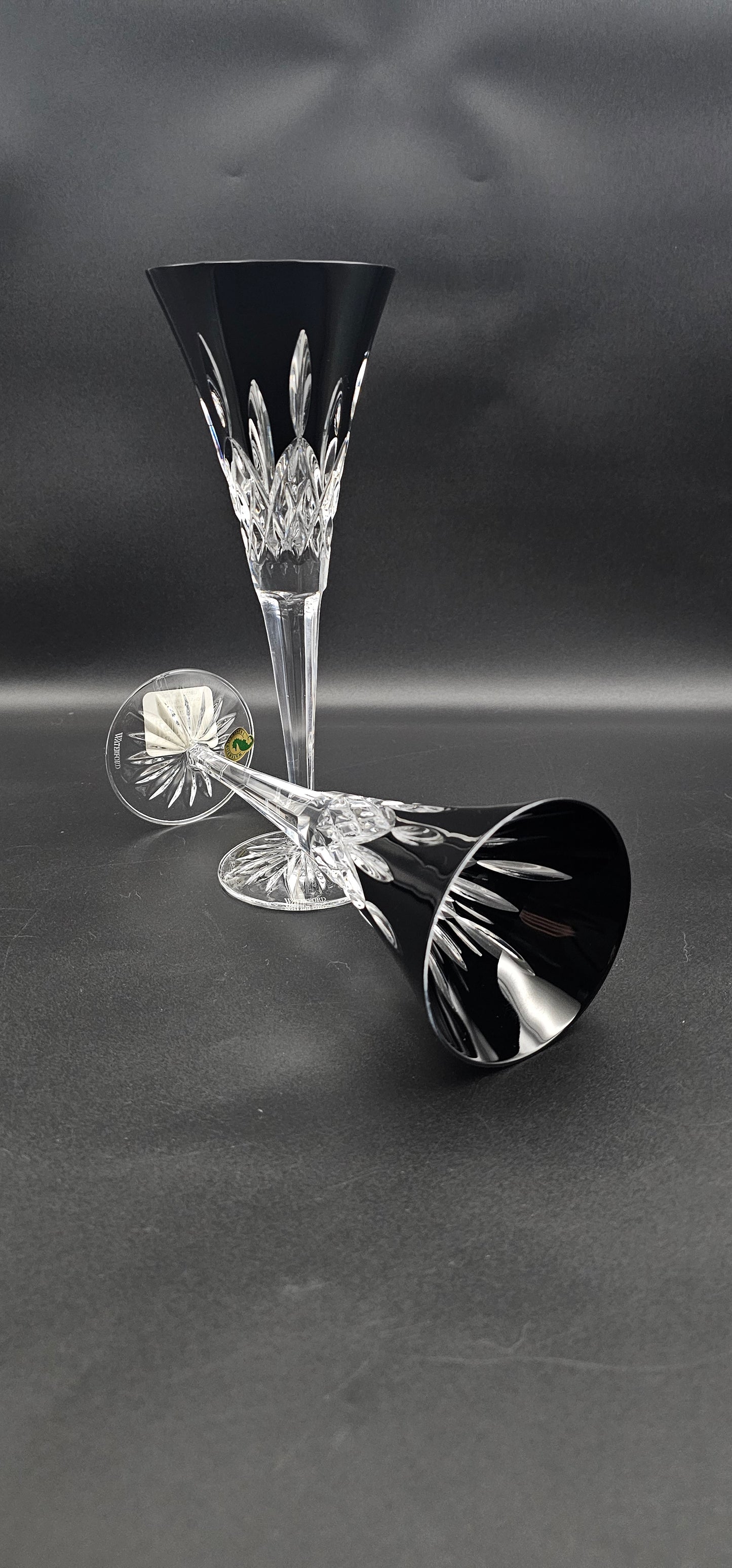 Pair of Waterford Lismore Black Crystal Toasting Flutes