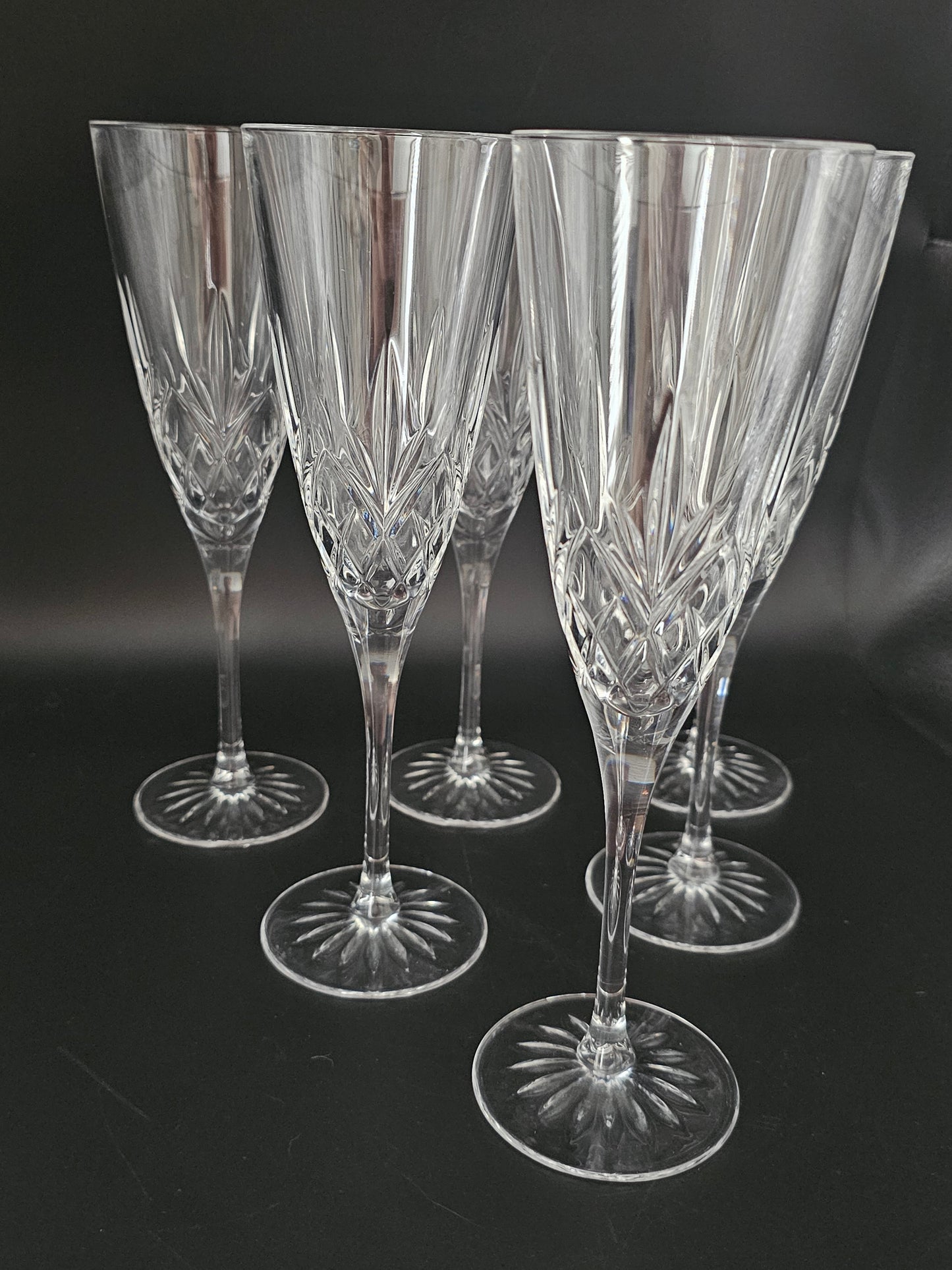 Thomas Webb Romeo set of 6 Vintage Crystal Champagne Flutes. Boxed