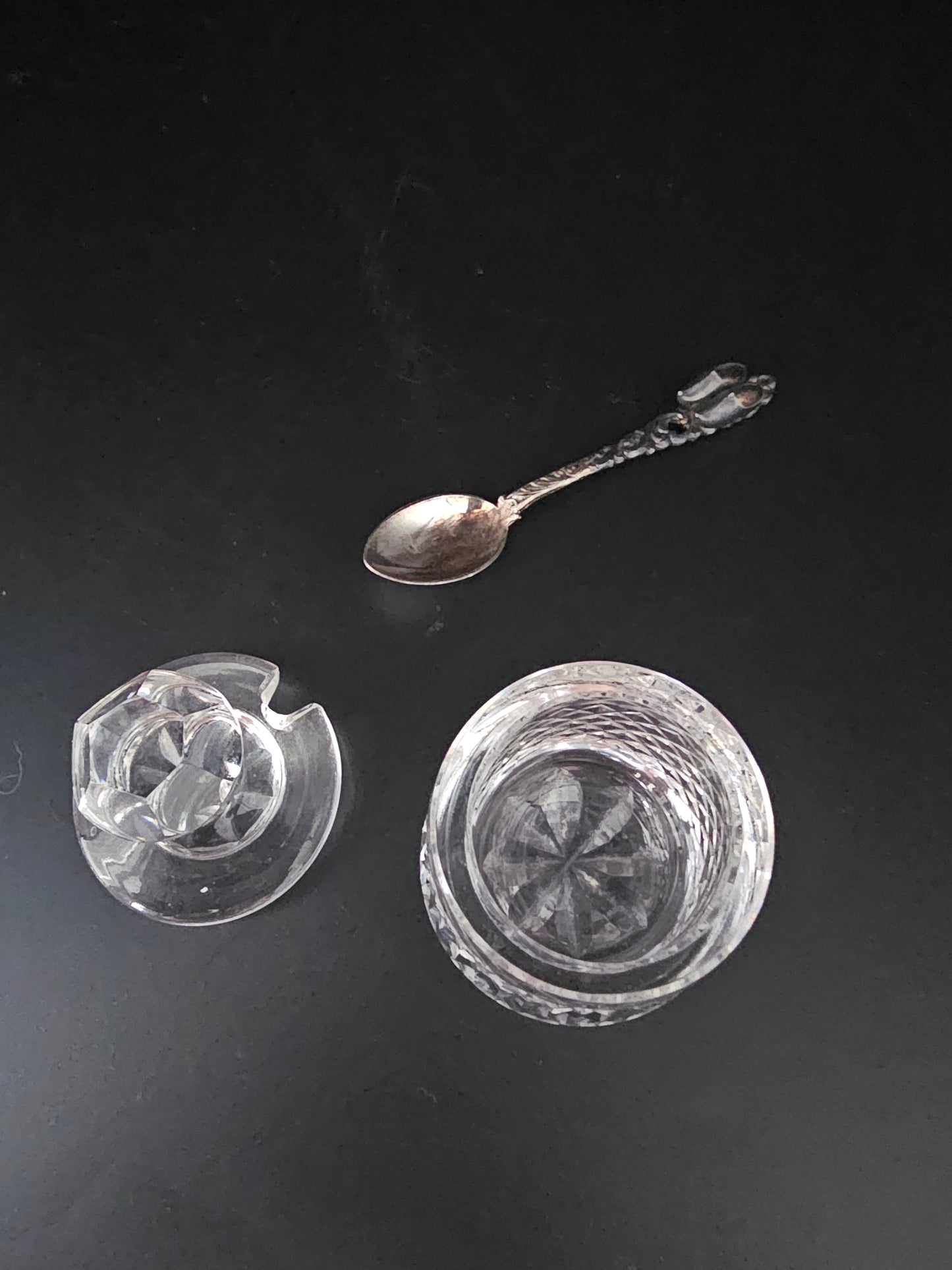 Vintage Crystal Mustard Pot and Spoon set