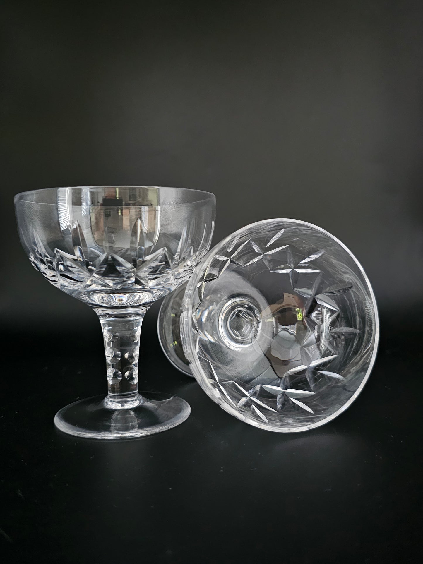 Pair of Vintage Stuart Crystal Glengarry pattern Champagne Coupes