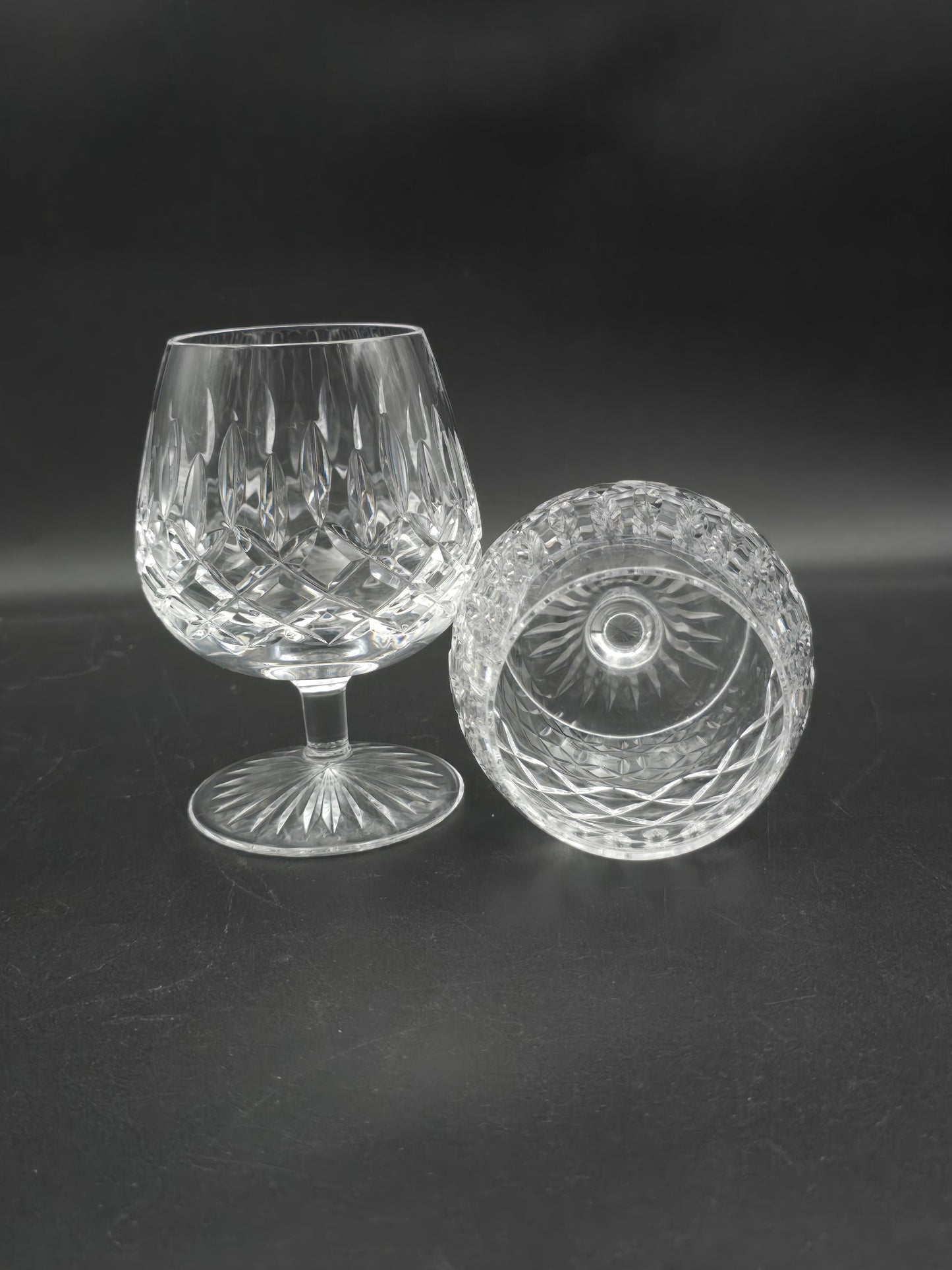 Pair of Large Stuart Crystal Glendevon Pattern Brandy or Cognac Crystal glasses 12oz. Boxed