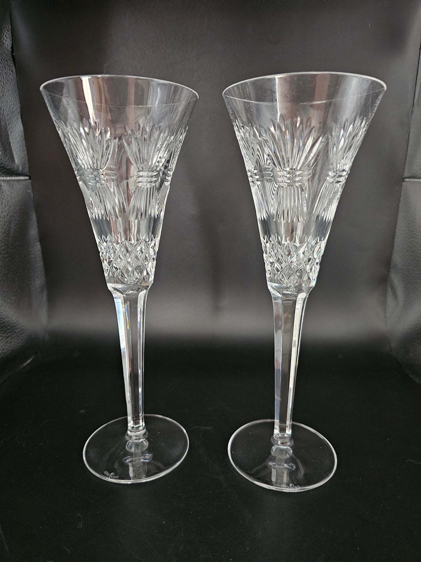 Vintage Pair of Fine Waterford Crystal Glass Champagne Fluted Goblets Glasses.Millennium Collection Prosperity. 23.5cm tall