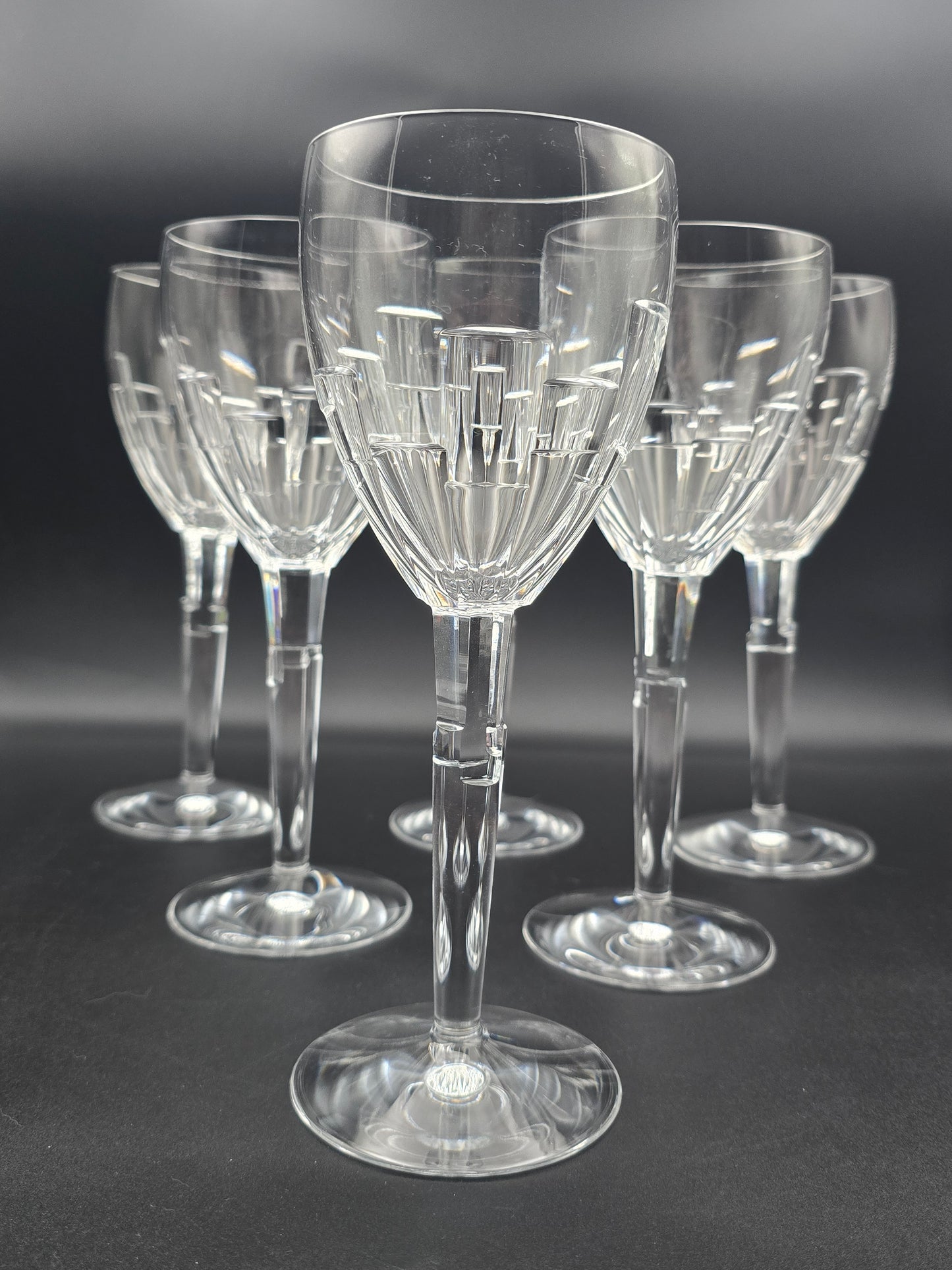 Set of 6 Stuart Crystal Ice Wine Glasses by Jasper Conran – 350ml Large Cut Crystal Goblets, Signed Vintage Glassware