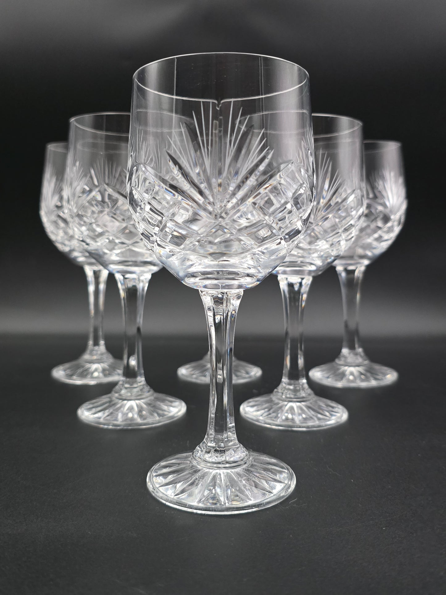 Set of 6 Large Vintage Crystal wine glasses. 300ml
