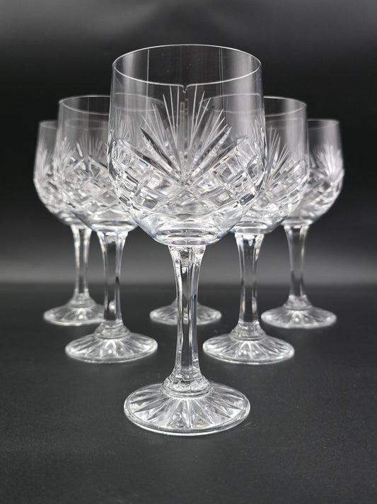 Set of 6 Large Vintage Crystal wine glasses. 300ml