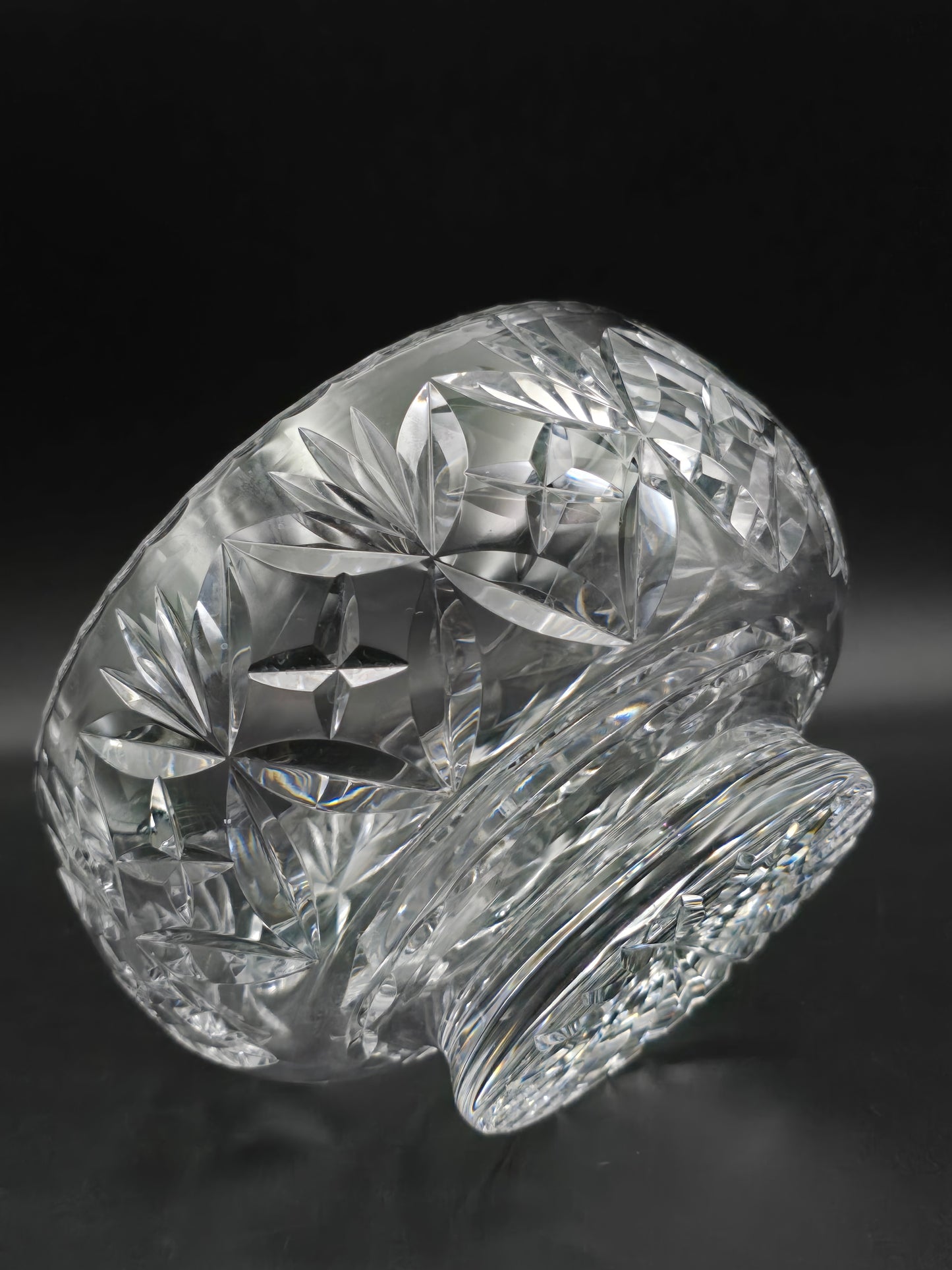 Large Heavy Vintage Crystal Rose Posy Bowl with Fluted & Cross-Cut Design – 2kg – 7.5” Wide, 6” Tall