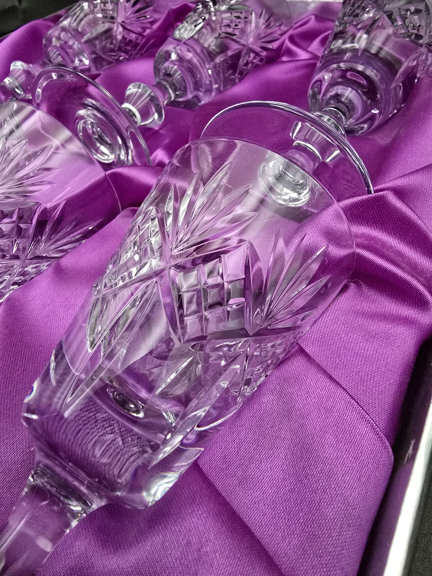 Vintage Edinburgh Crystal Embassy Pattern set of 6 Crystal Sherry Glasses. Boxed 100ml