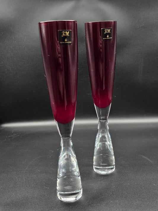Royal Doulton Ignite collection pair of  Crystal Champagne flutes  by Julien Macdonald. Boxed