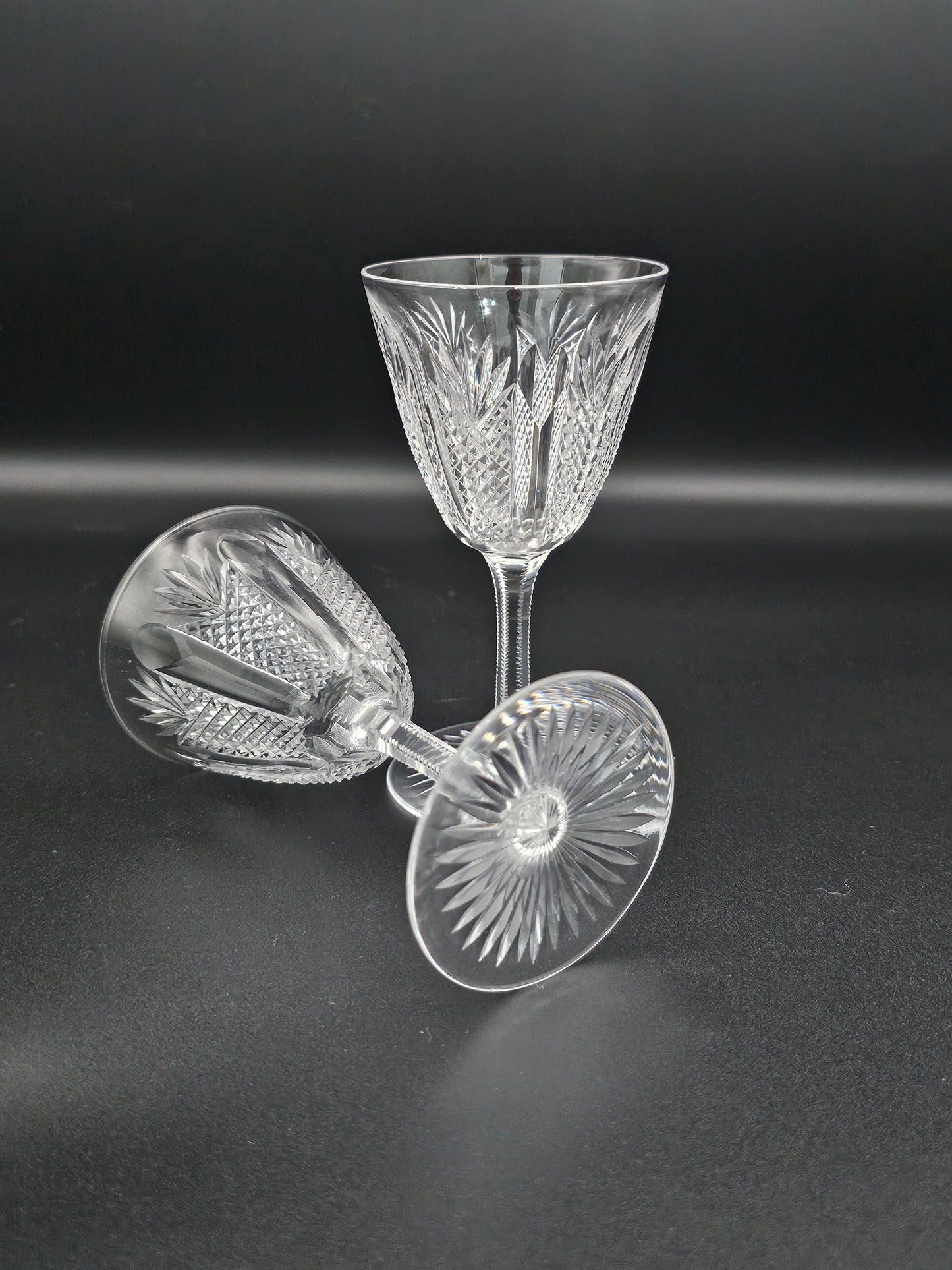 Pair of Small Crystal Liqueur glasses. 11.5cm tall. 90ml