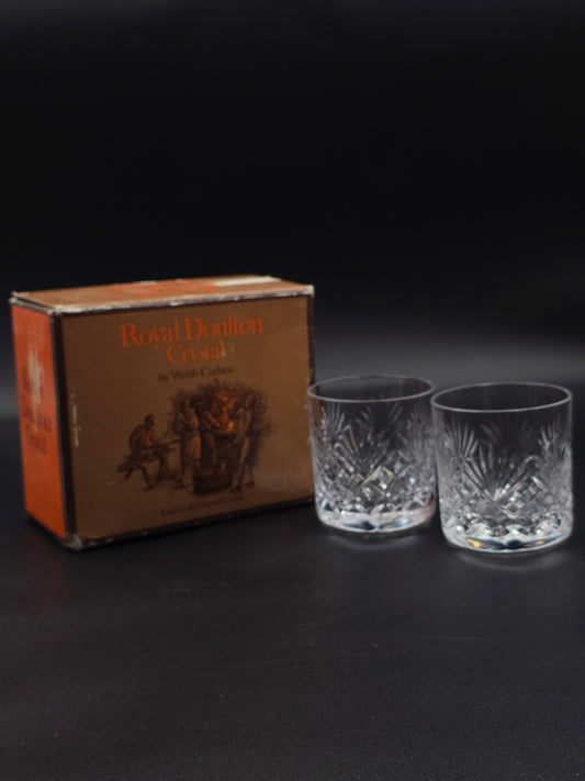 Pair of Royal Doulton (Webb Corbett) “Juno” 6 oz Lead Crystal Tumblers – Fans & Flutes, Star‑cut Base, Original Box