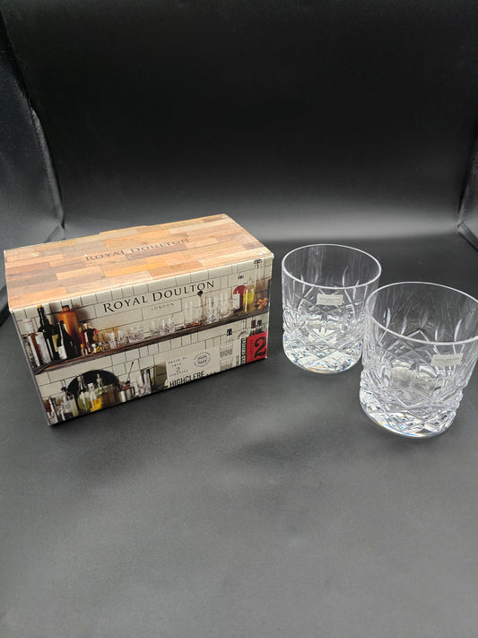 Royal Doulton “Highclear” Crystal Tumblers (Pair, Brand New in Box, 11oz, 24% Lead Crystal) – Ideal Gift for Any Occasion