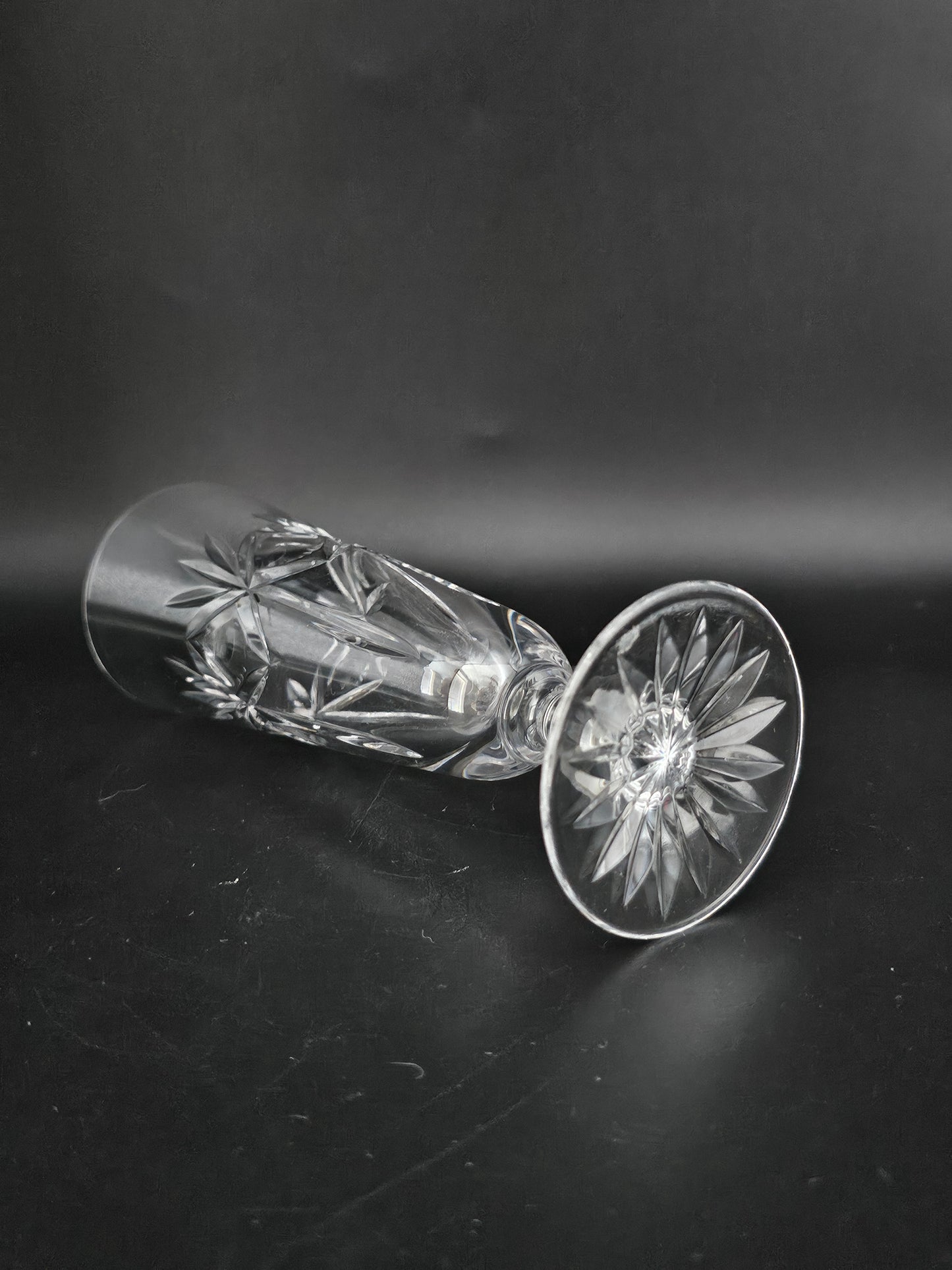 Set of 4 short stemmed Crystal Champagne Flutes. 17.5cm tall