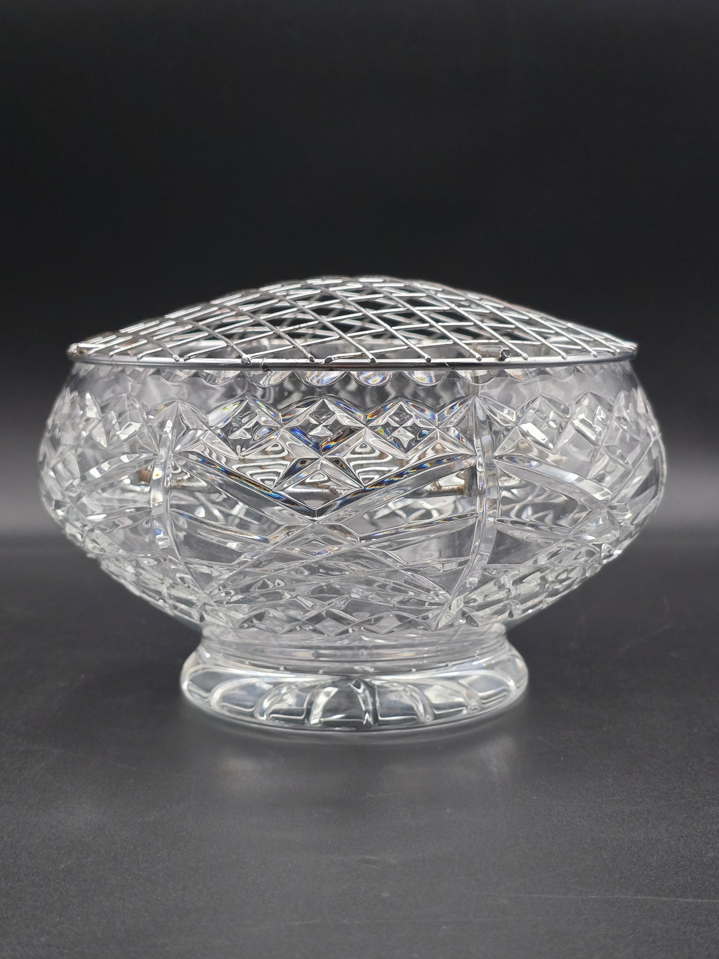 Large Vintage Lead Crystal Rose Posy Bowl – 7.5” Wide, 1.6kg, Star Cut Base & Cross Pattern, Heavy Centrepiece