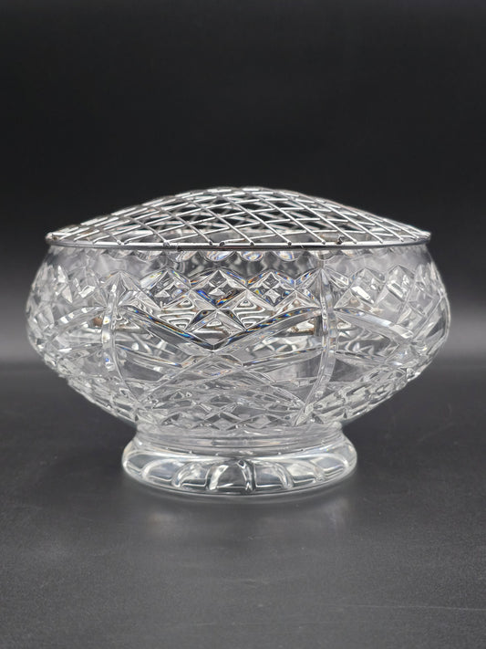 Large Vintage Lead Crystal Rose Posy Bowl – 7.5” Wide, 1.6kg, Star Cut Base & Cross Pattern, Heavy Centrepiece