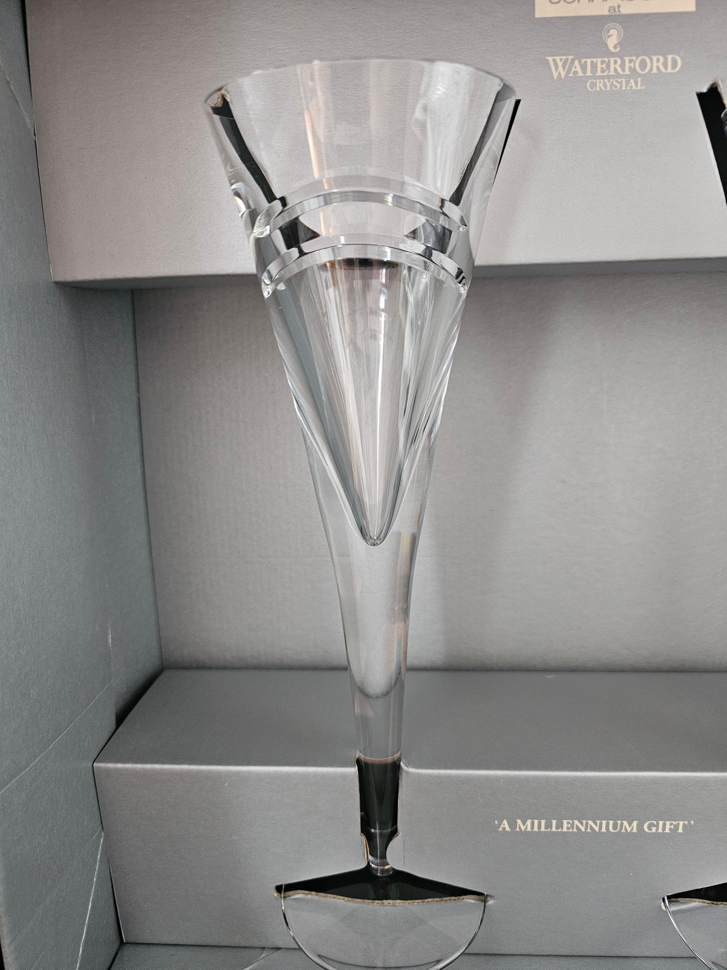 Waterford Crystal Limited Edition Champagne Flutes. John Rocha Millennium MM. Boxed.