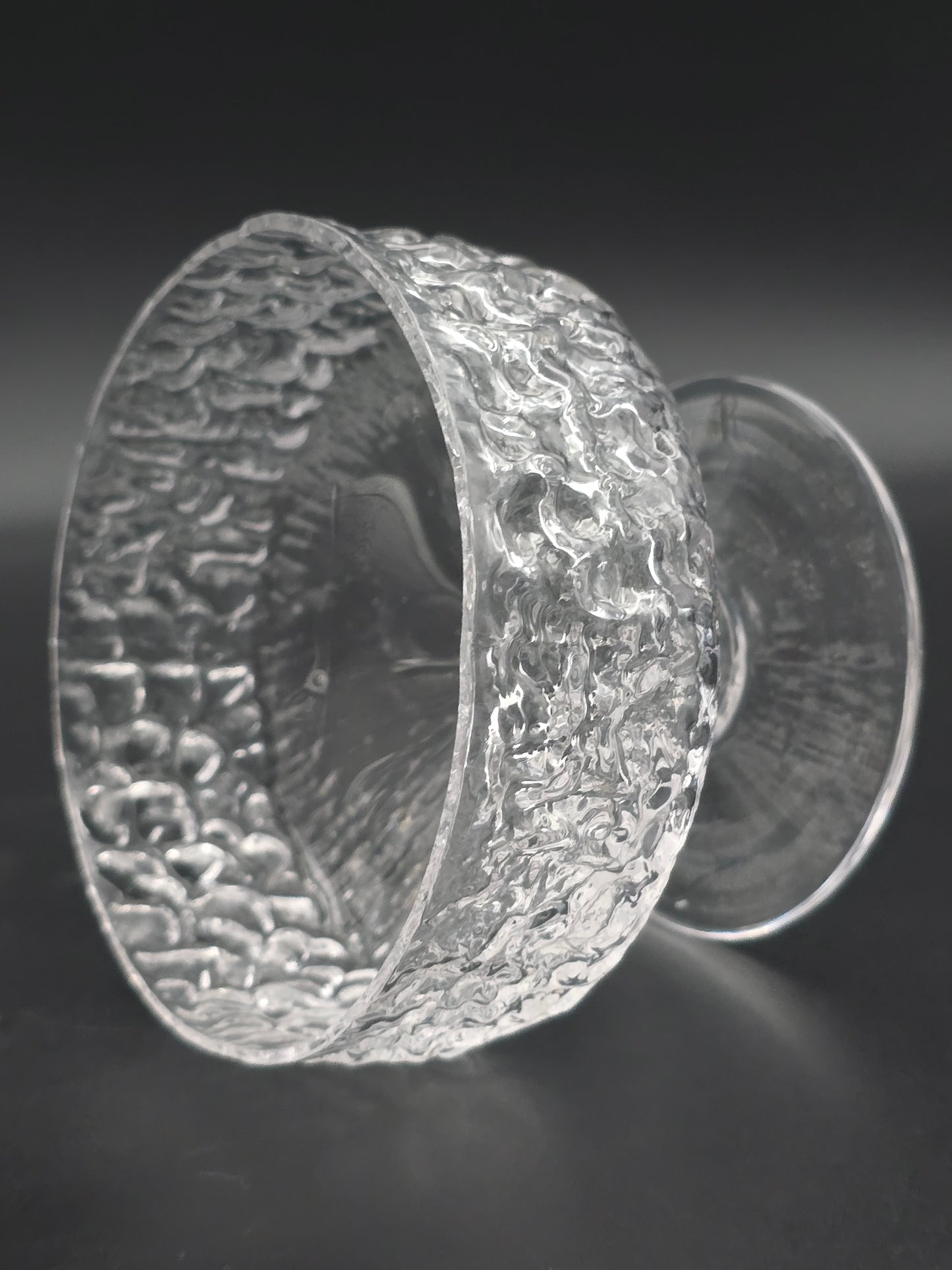 Set of 6 Whitefriars “Glacier/Bark” Dessert Bowls by Geoffrey Baxter – Mid‑Century Textured Glass, Perfect Condition