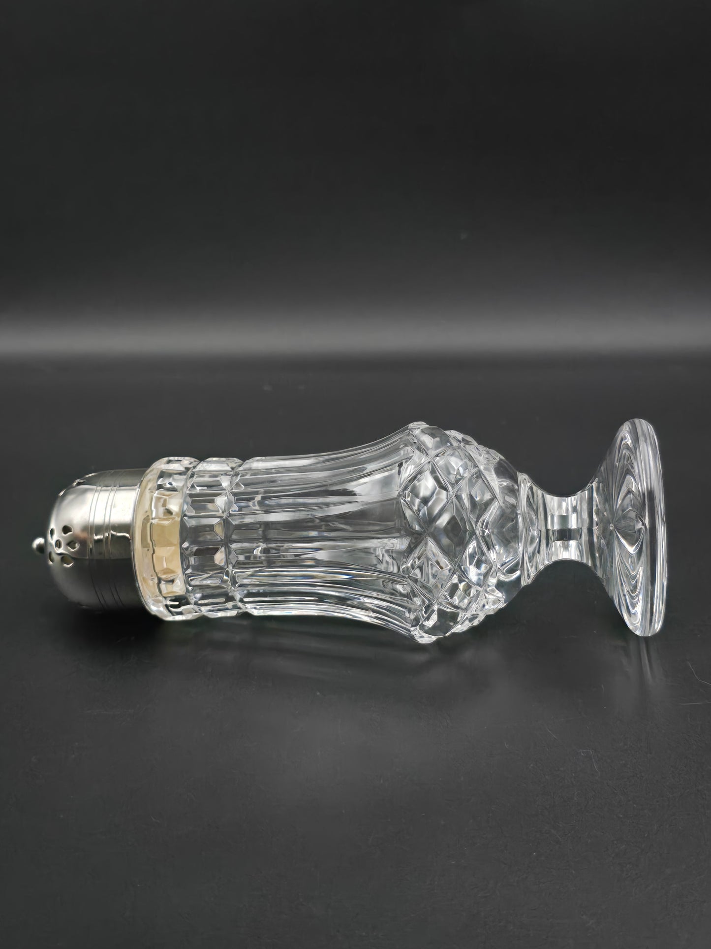Large Vintage cut glass sugar shaker. 20cm tall.