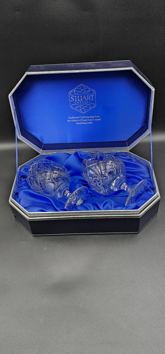 Pair of Stuart Crystal Westminster pattern Brandy Glasses 9oz in presentation box