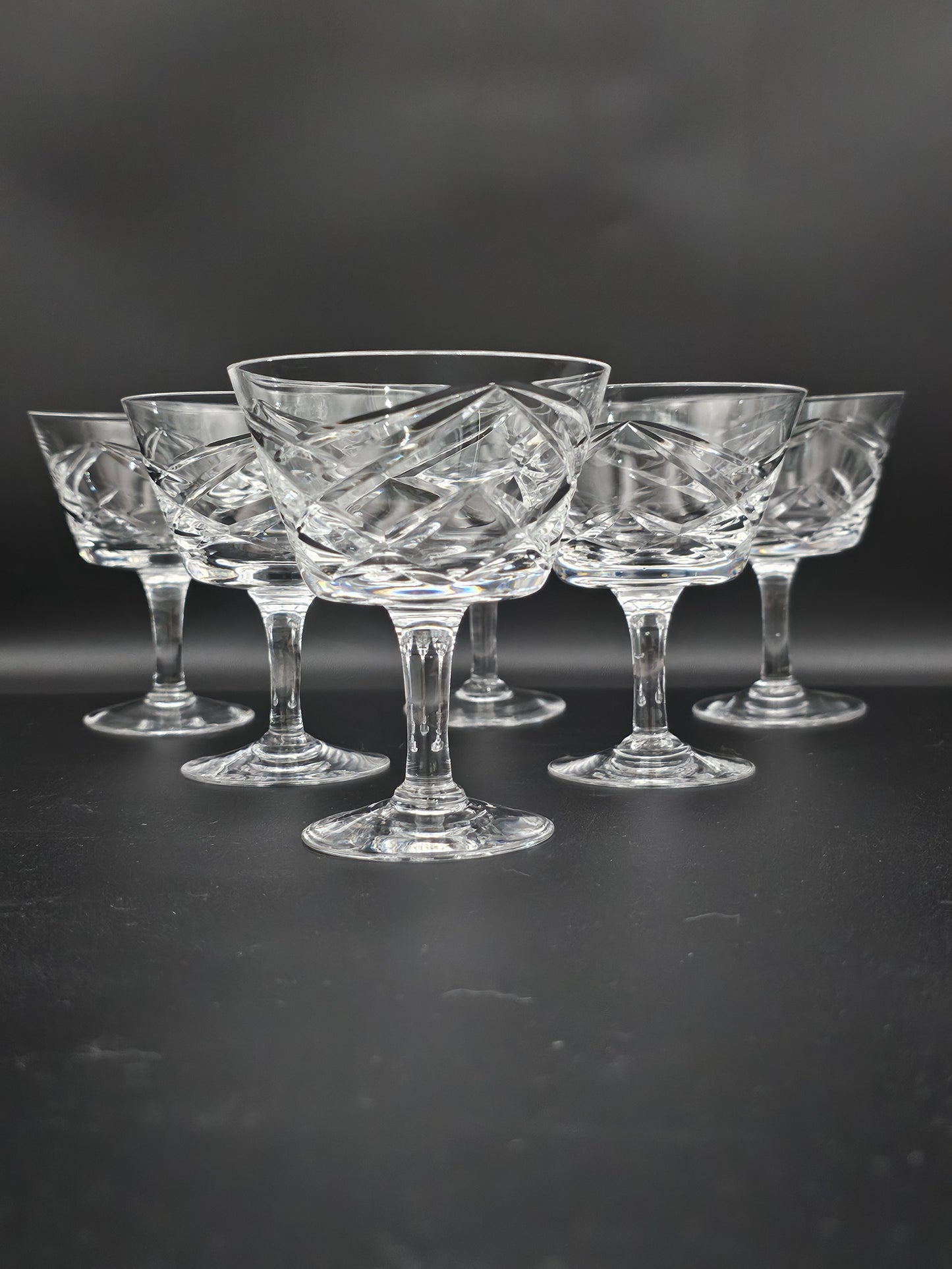 Beautiful vintage set of 6 (7) fine Crystal Champagne Coupes