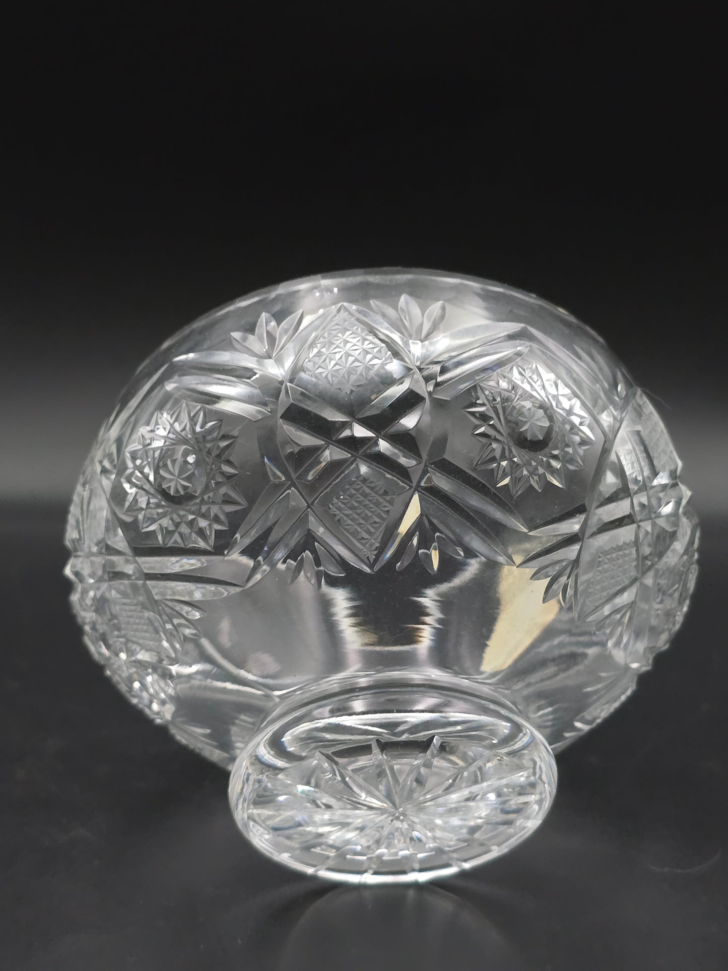 Vintage Lead Crystal Rose Posy Bowl with Star-Cut Base, 5.5" Tall, Elegant Table Vase, Likely Czech Bohemia Crystal