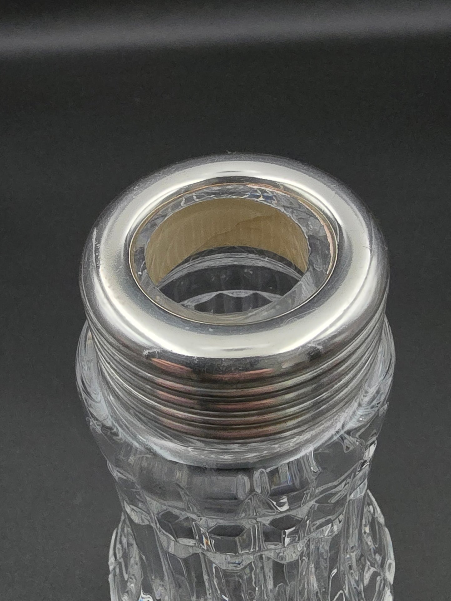 Large Vintage cut glass sugar shaker. 20cm tall.