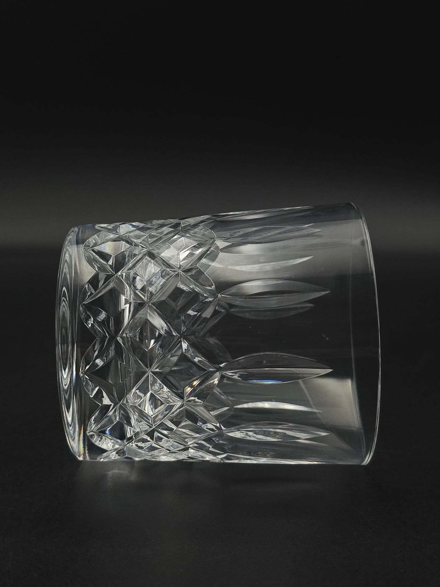 Set of 6 Vintage Heavy Crystal Tumblers, 275ml / 10oz with Cross & Flute Pattern, Plain Base, 8.5cm Tall, Barware Gift