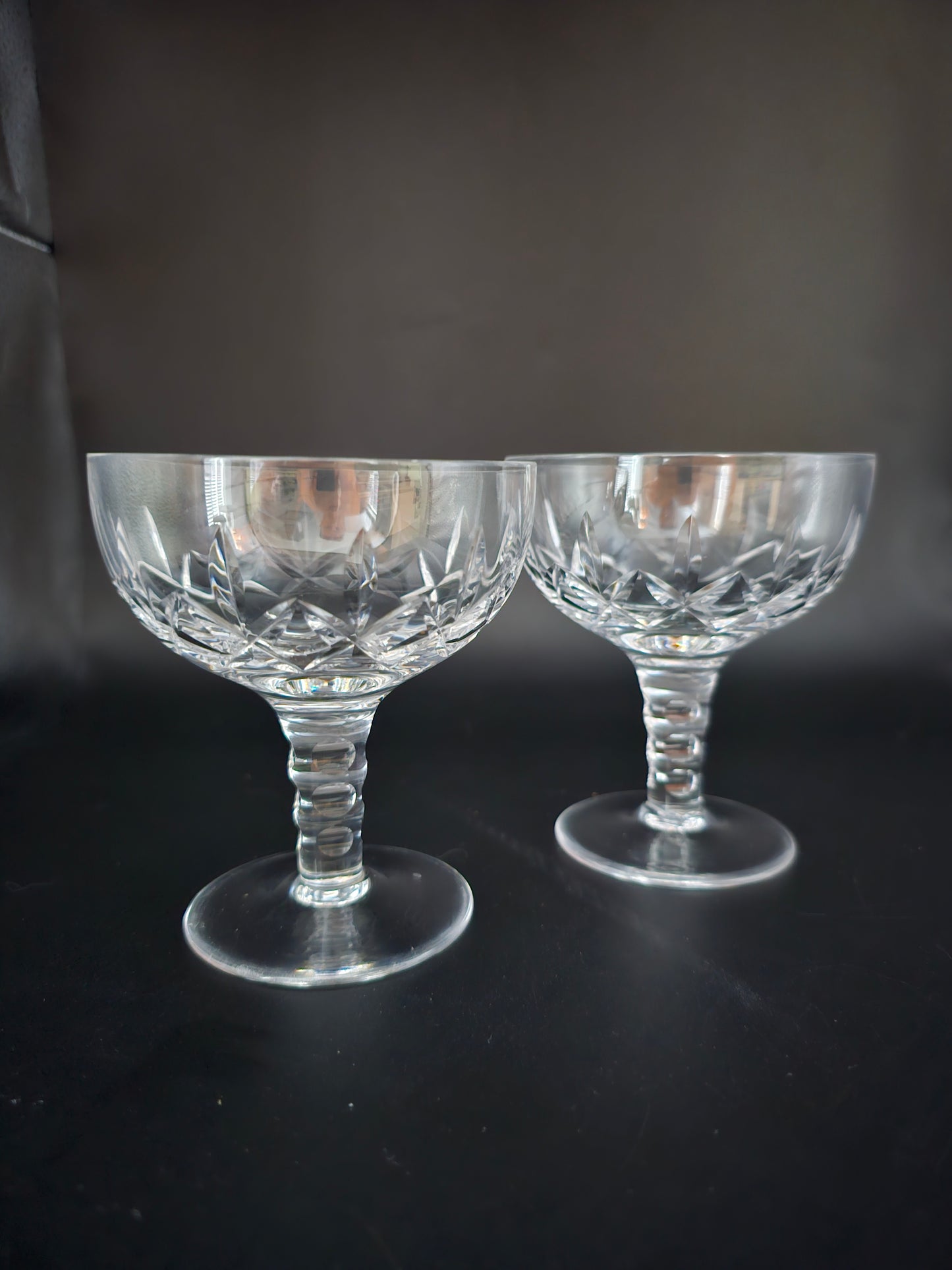 Pair of Vintage Stuart Crystal Glengarry pattern Champagne Coupes