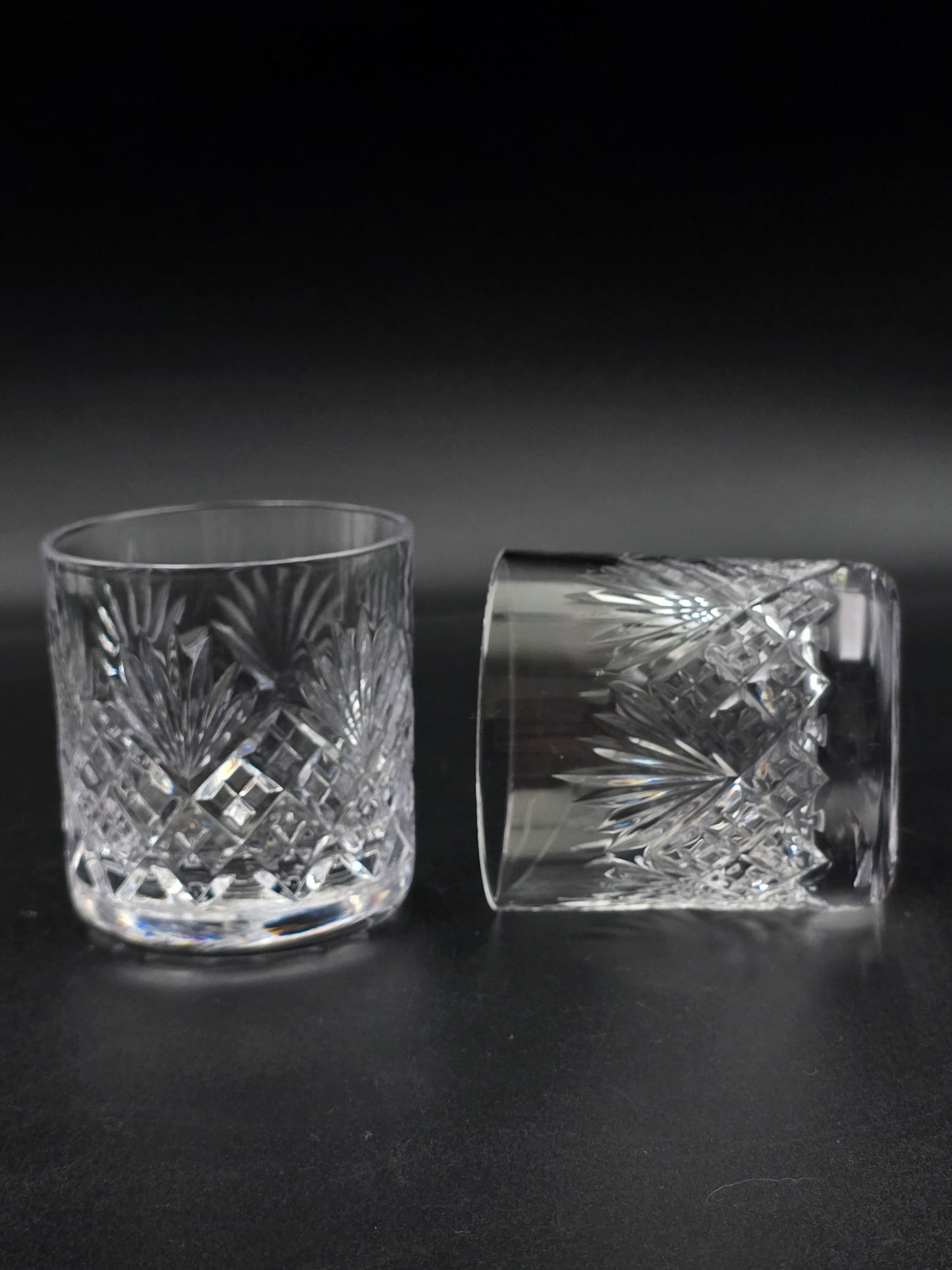 Pair of Royal Doulton (Webb Corbett) “Juno” 6 oz Lead Crystal Tumblers – Fans & Flutes, Star‑cut Base, Original Box